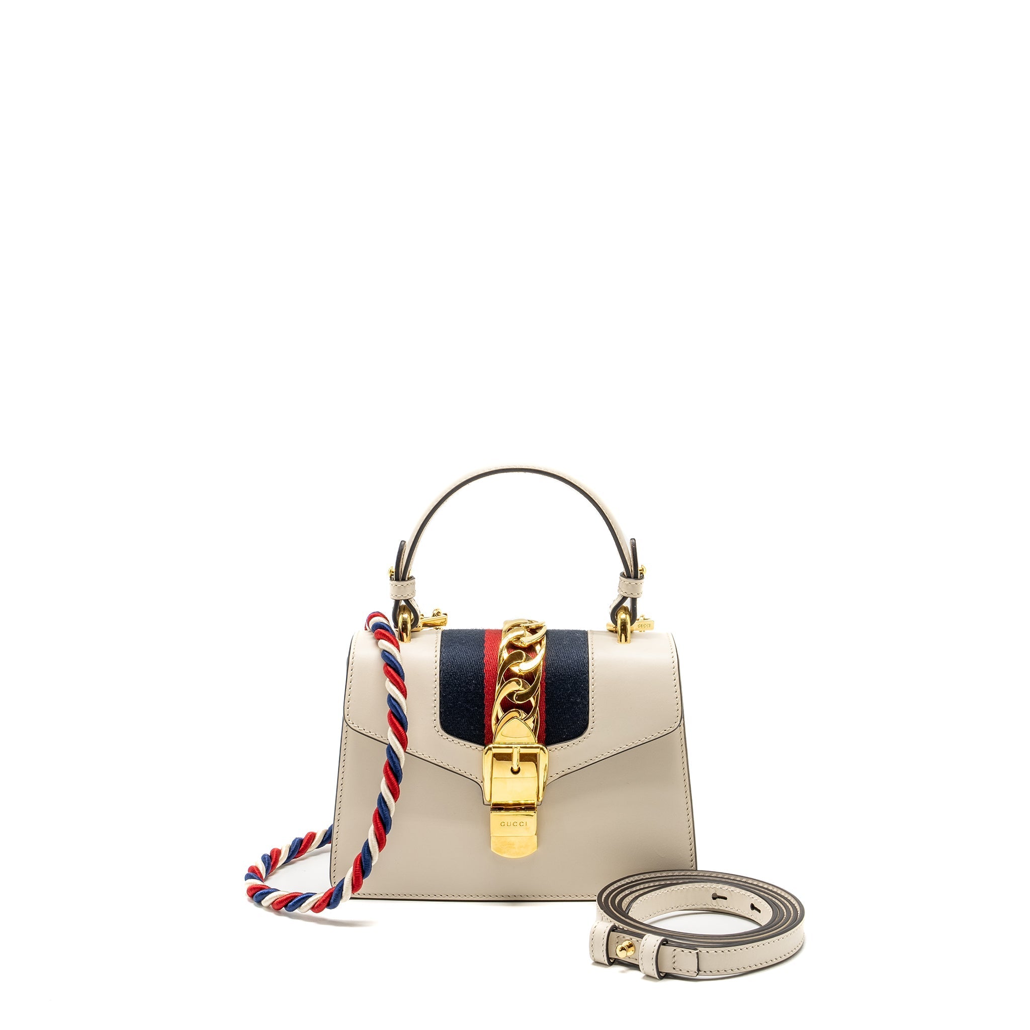 Gucci Mini Sylvie Top Handle Bag Calfskin White