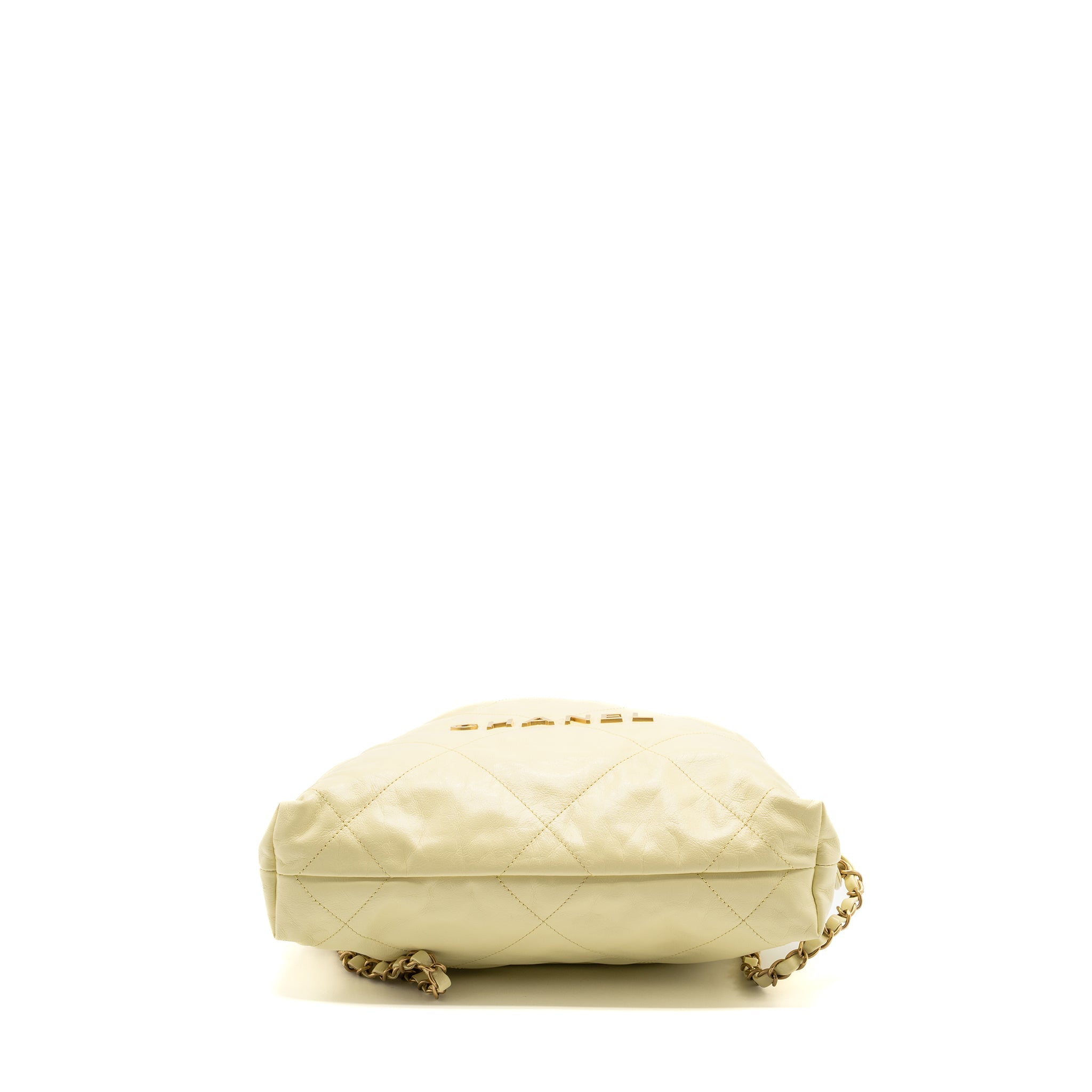 Chanel 23P Small 22 Backpack Shiny Calfskin Light Yellow Brushed (Microchip)
