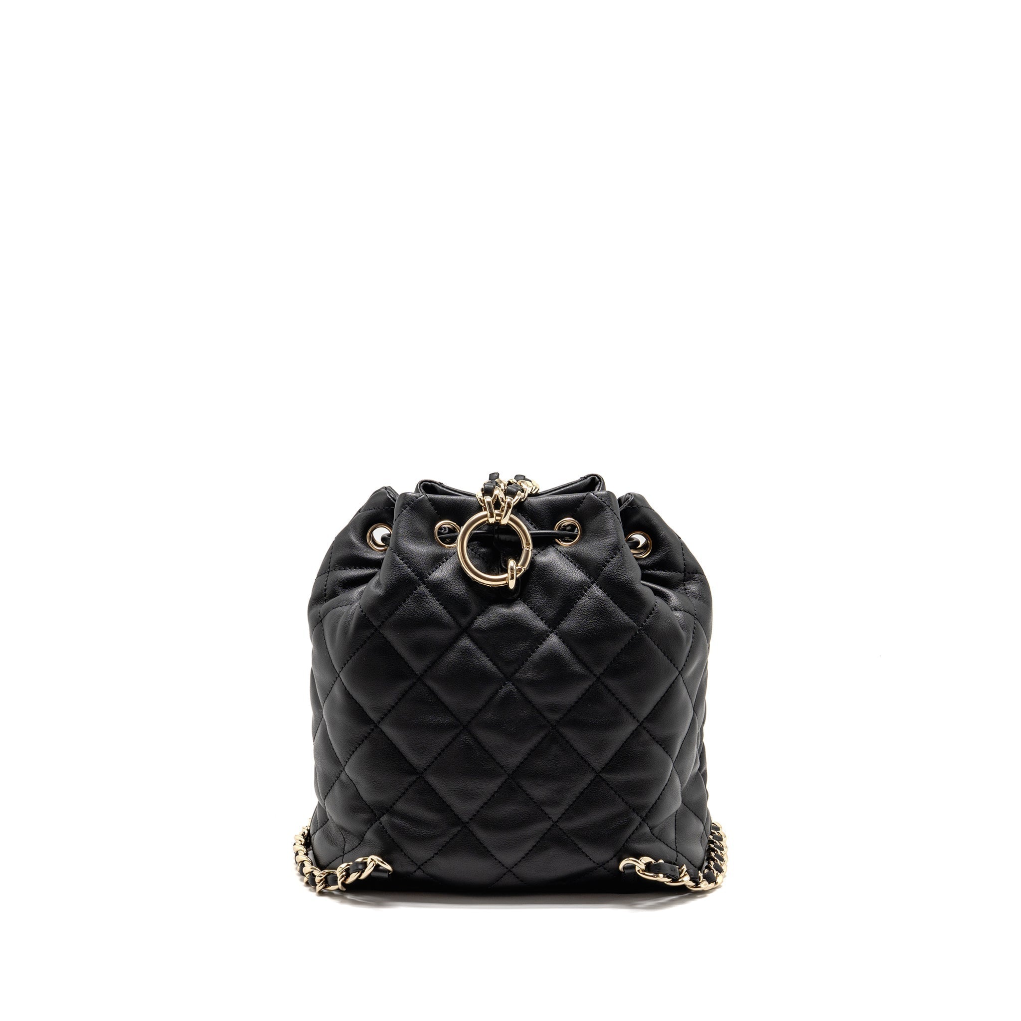 Chanel Drawstring Two Pockets Backpack Calfskin Black