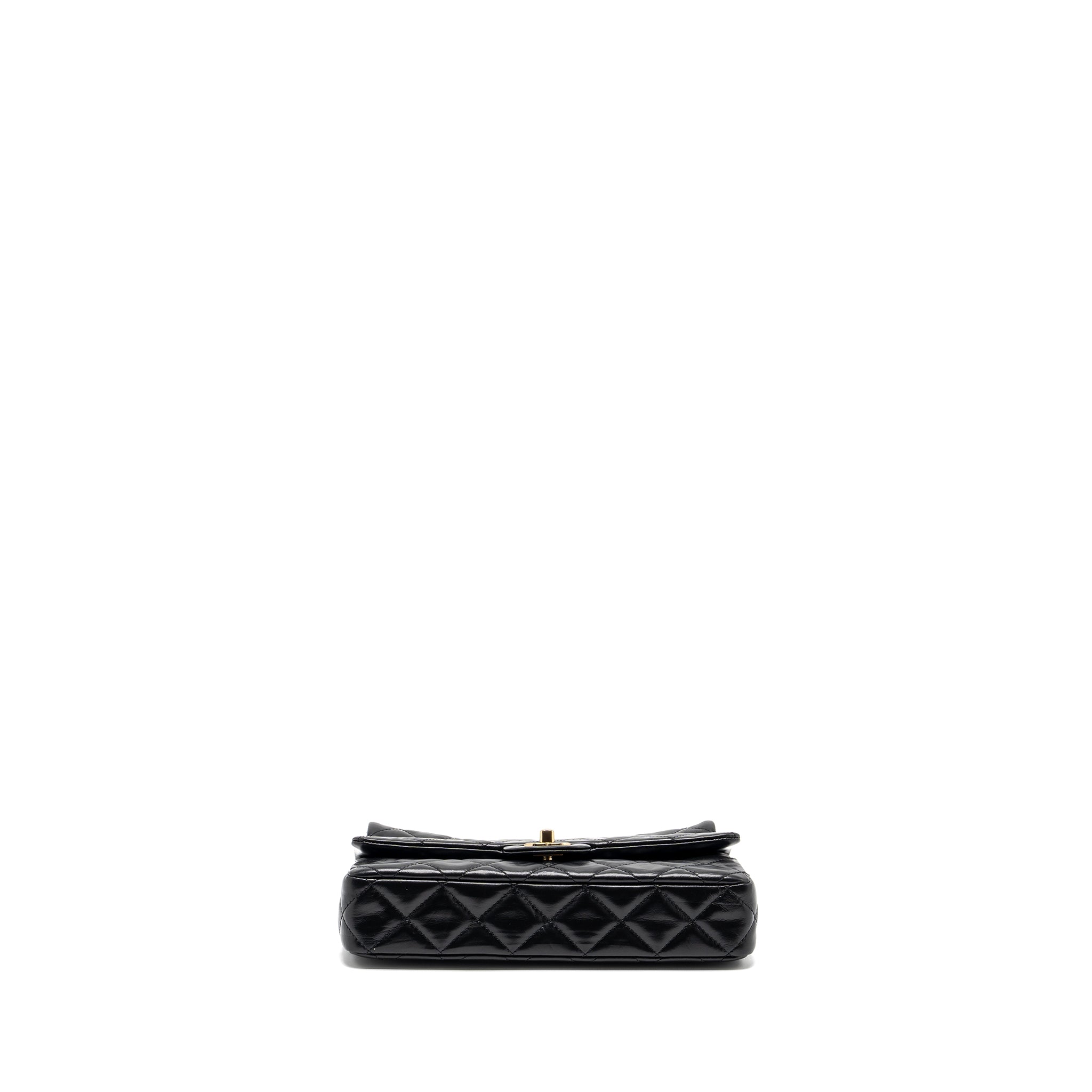 Chanel 23A classic flap clutch shiny calfskin black L (microchip)
