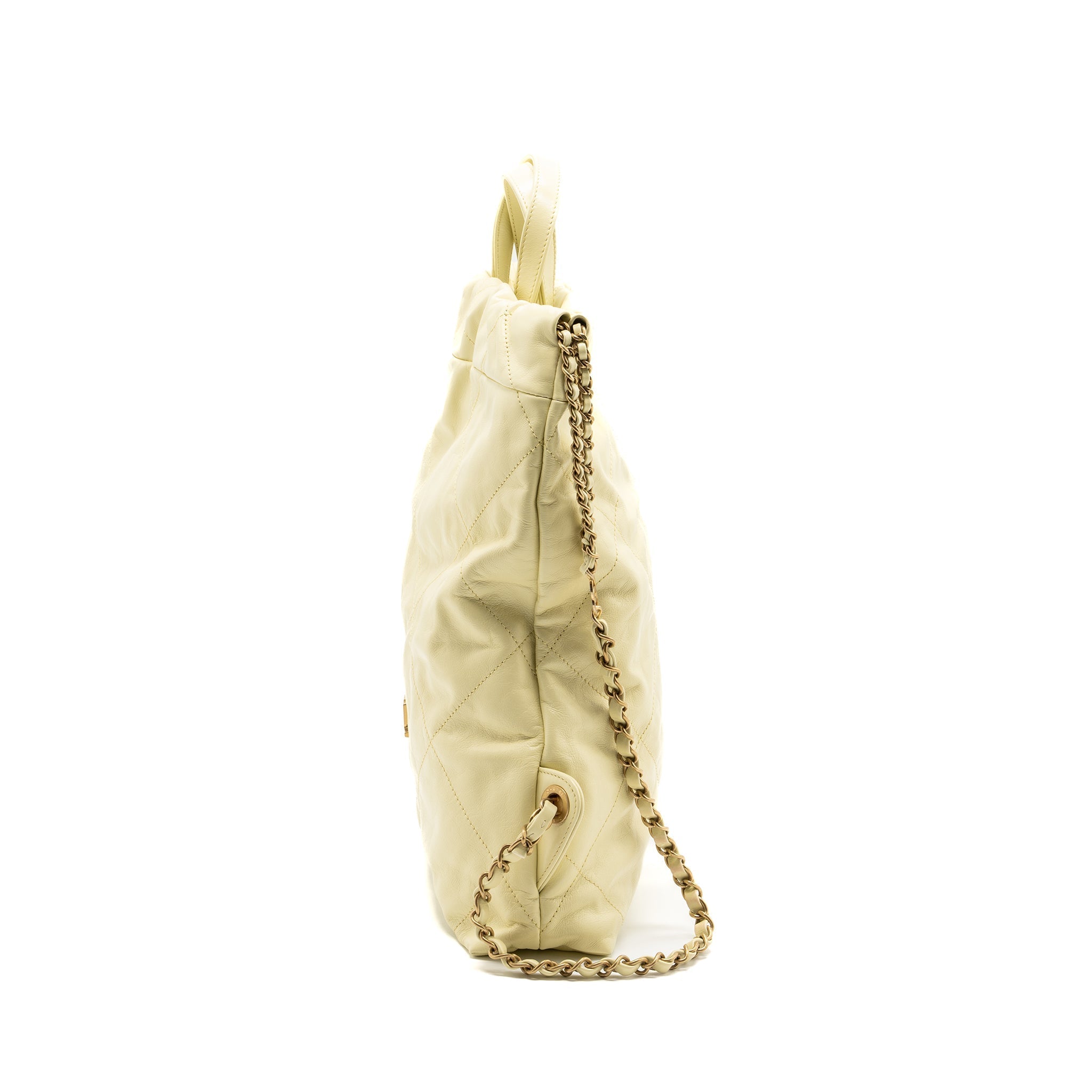 Chanel 23P Small 22 Backpack Shiny Calfskin Light Yellow Brushed (Microchip)