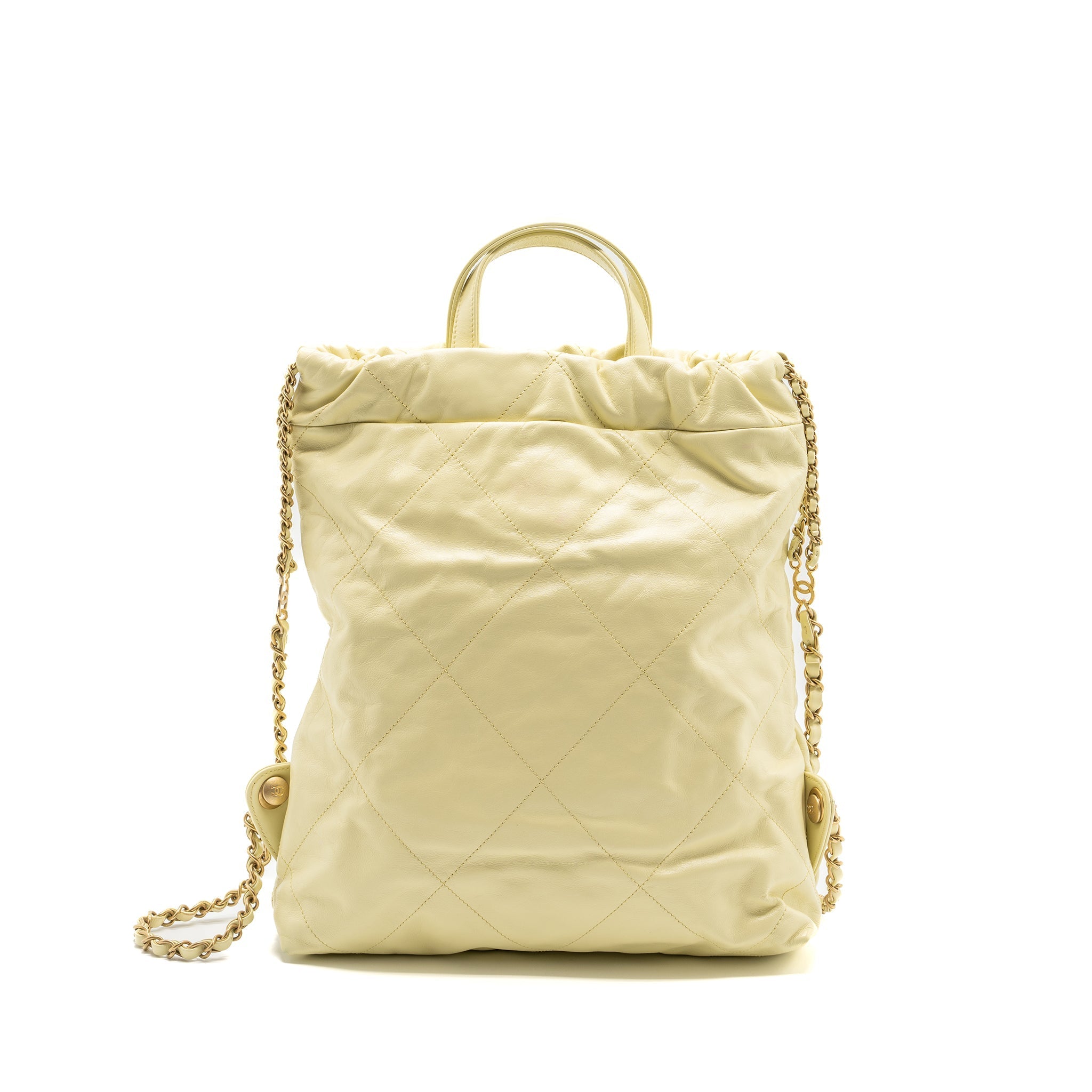 Chanel 23P Small 22 Backpack Shiny Calfskin Light Yellow Brushed (Microchip)
