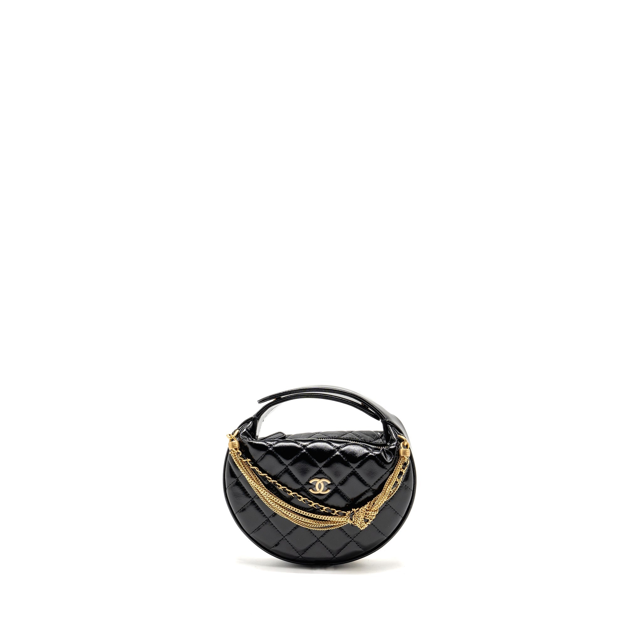 Chanel 21A Round Clutch with Detail Chain Calfskin Black (microchip)