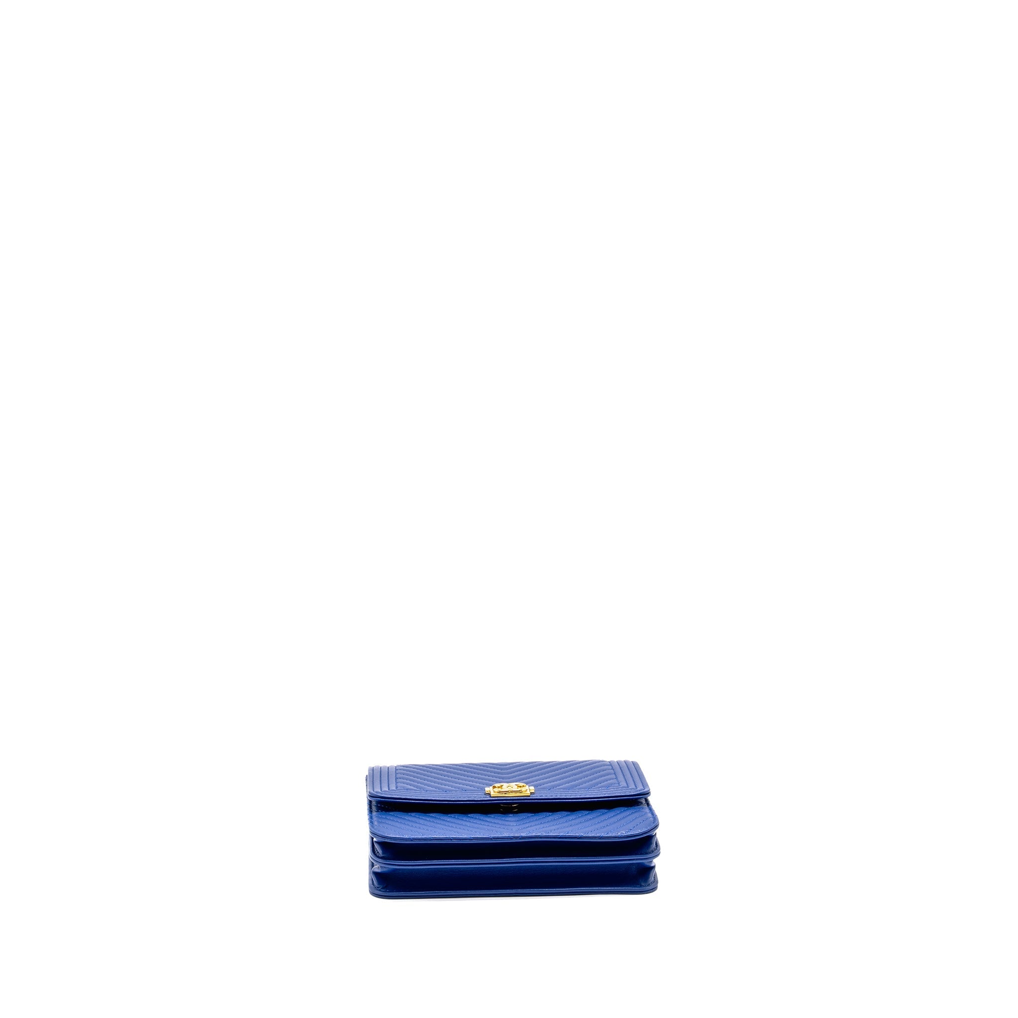 Chanel Boy Clutch with Chain  Chervon Lambskin Blue
