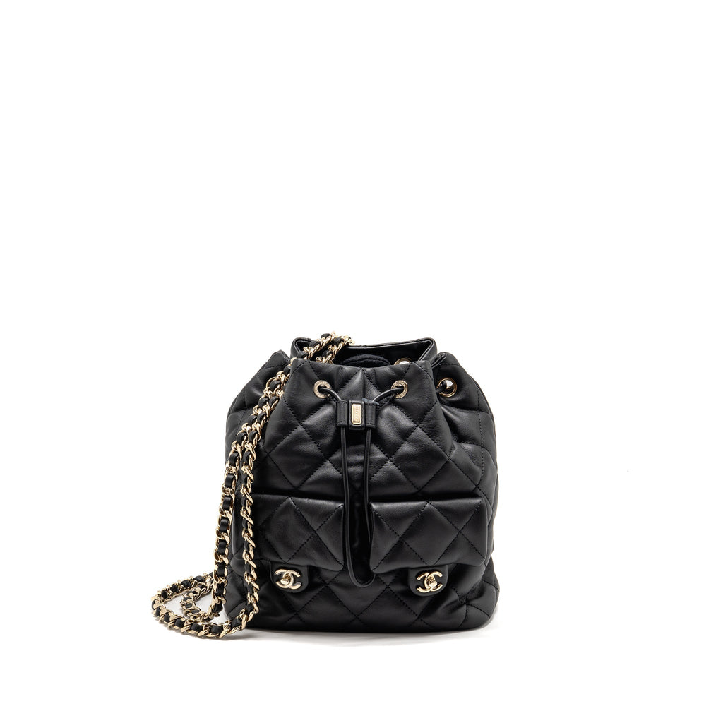 Chanel Drawstring Two Pockets Backpack Calfskin Black