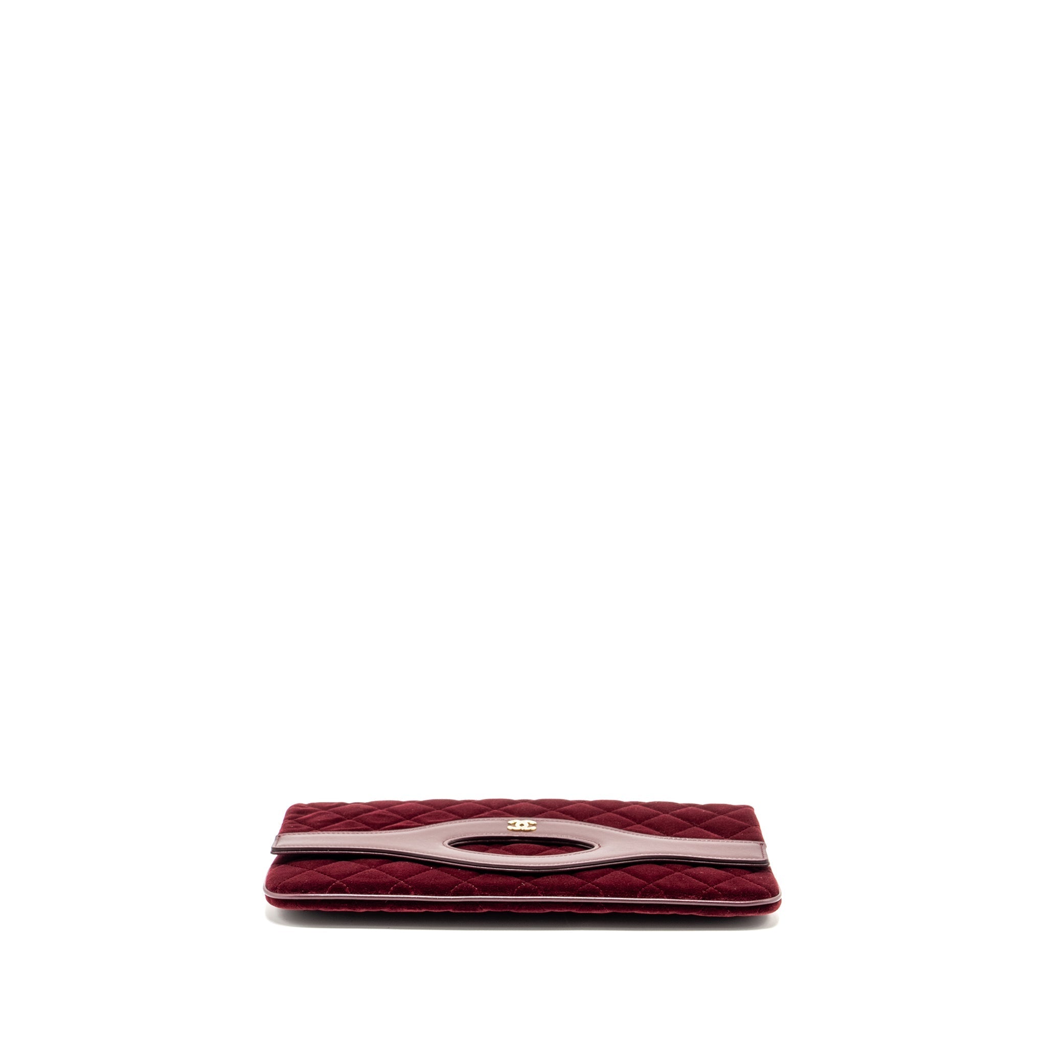 Chanel Folding Clutch Bag Velvet/Lambskin Burgundy L
