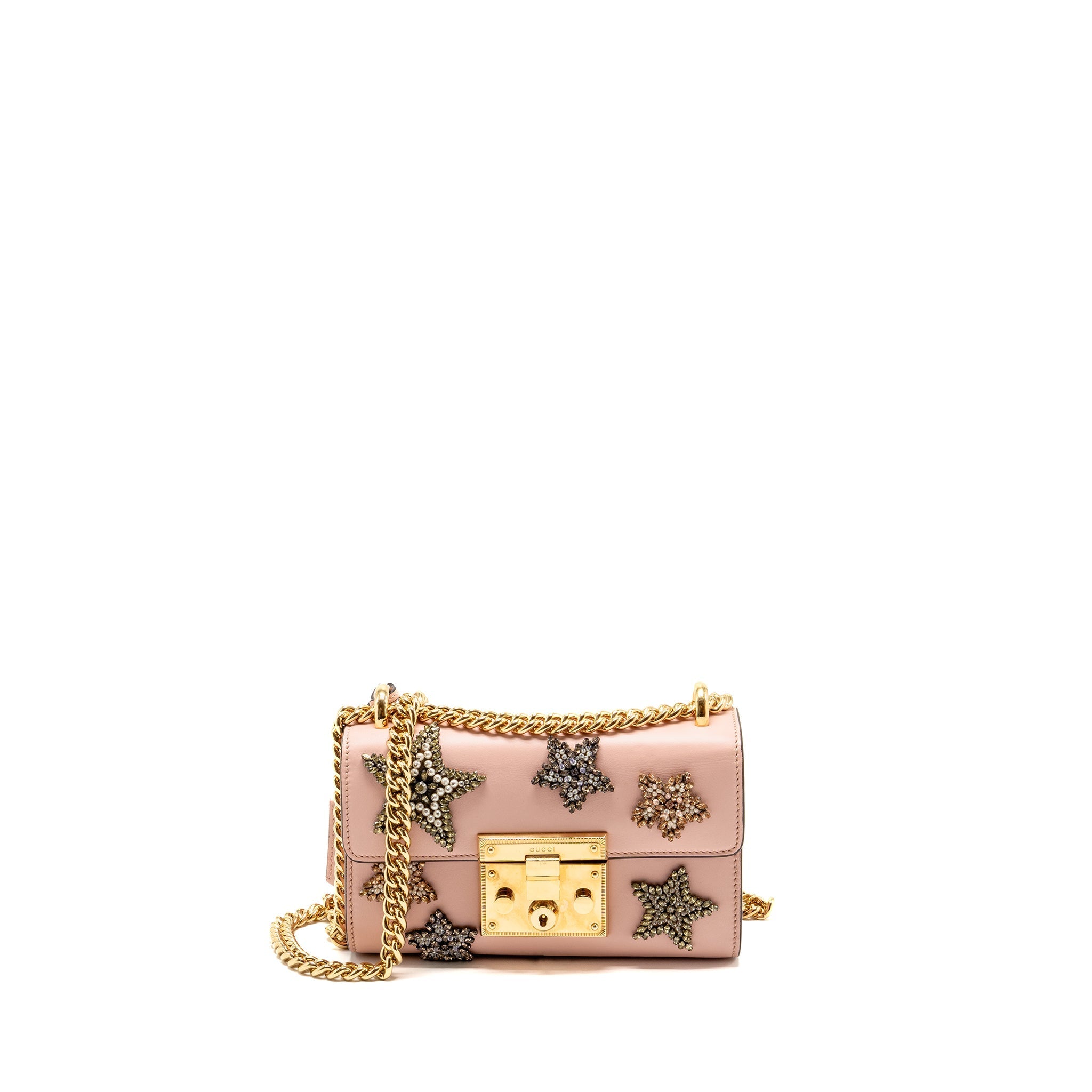Gucci Padlock Chain Bag Crystal Stars Calfskin Pink