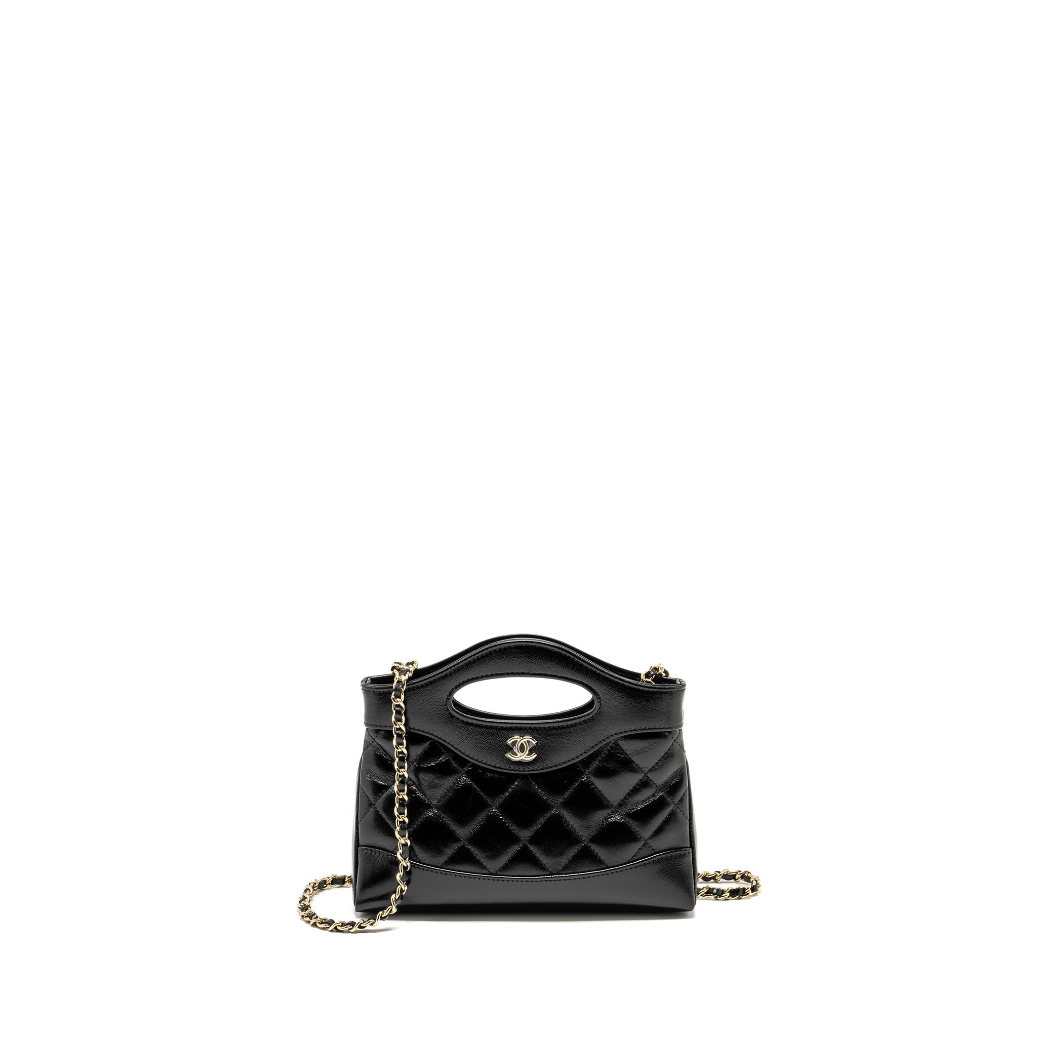 Chanel Mini 31 Clutch with Chain Shiny Lambskin Black L (Microchip)