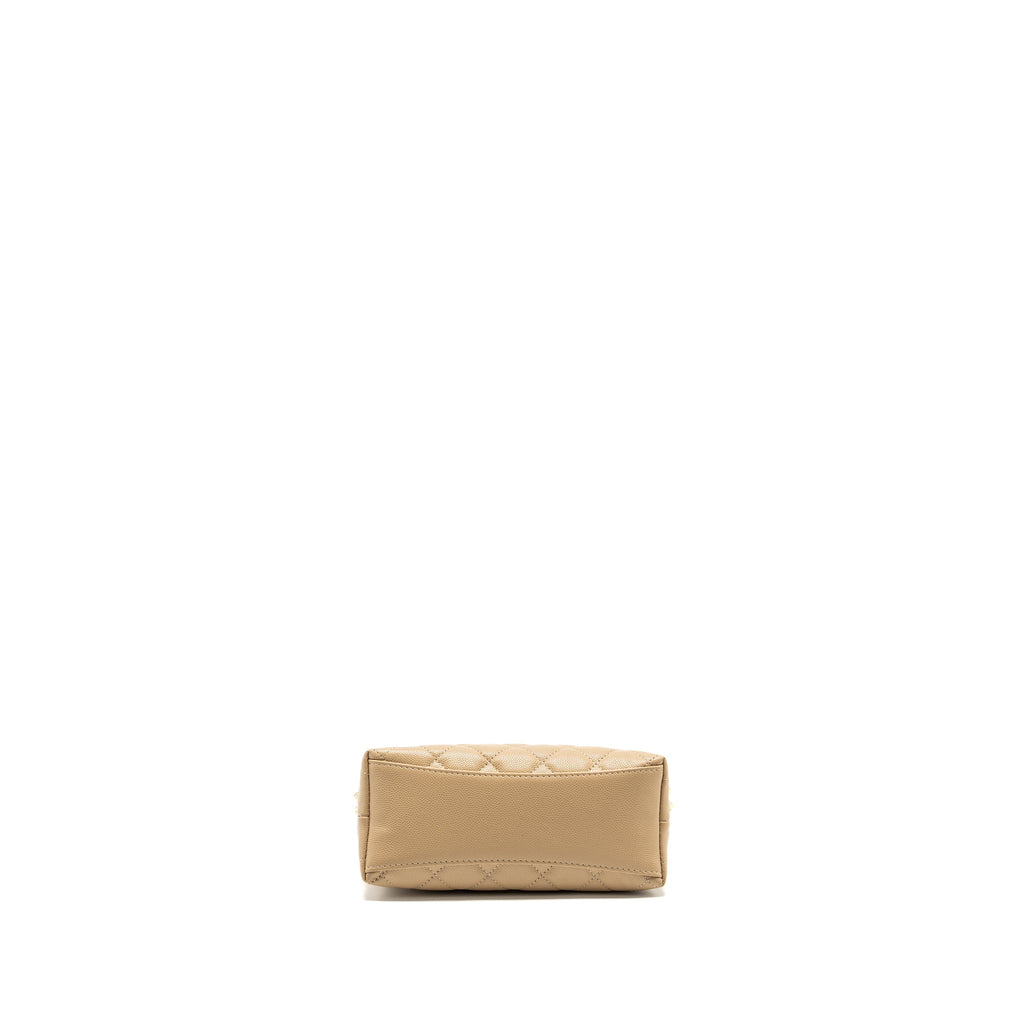 Chanel CC Logo Quilted Mini Clutch with Chain Caviar Beige  (Microchip)