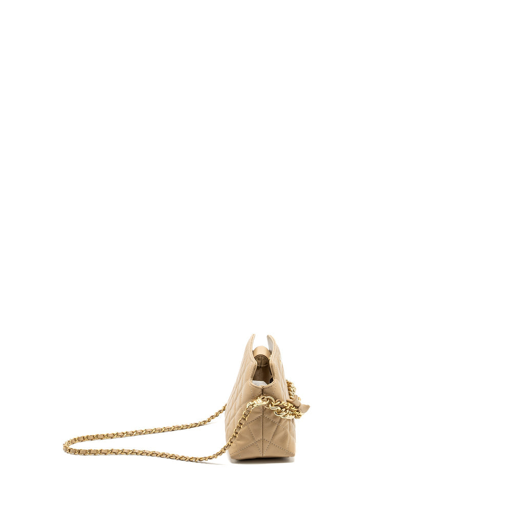Chanel CC Logo Quilted Mini Clutch with Chain Caviar Beige  (Microchip)