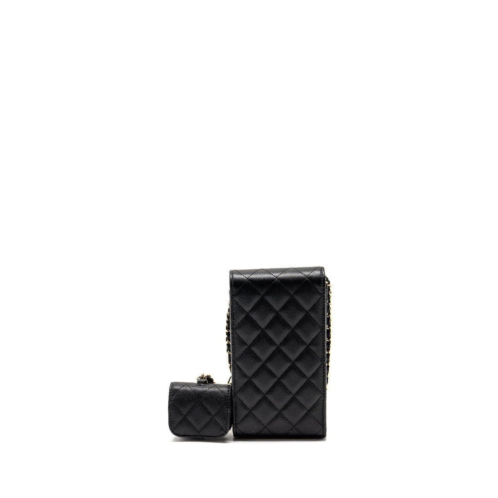 Chanel Classic Phone Clutch with Pouch on Chain Caviar Black L