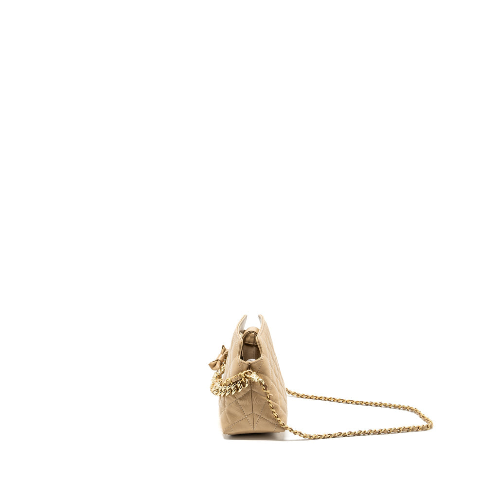 Chanel CC Logo Quilted Mini Clutch with Chain Caviar Beige  (Microchip)