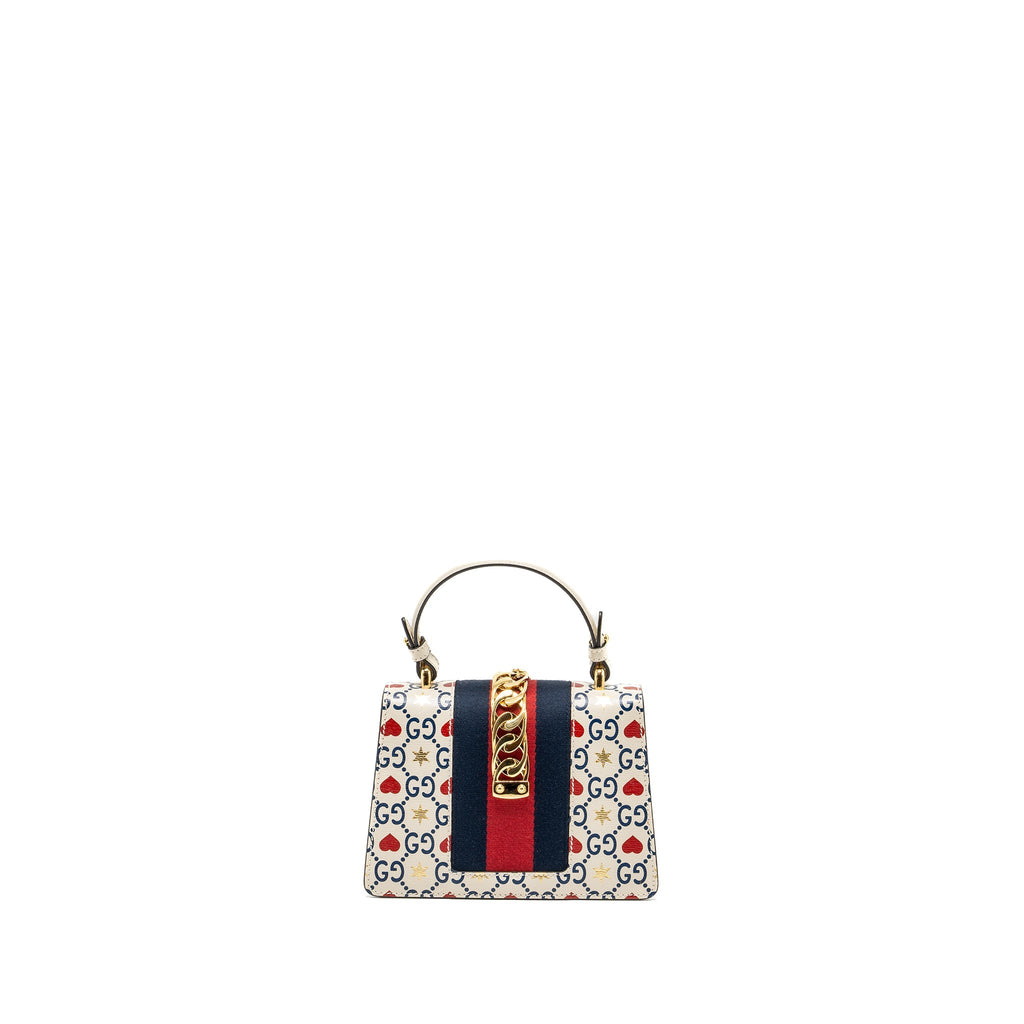Gucci Mini top handle Sylvie tote bag with heart print limited white multicolor