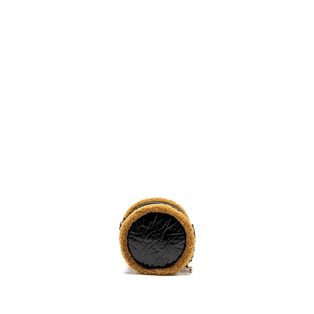 Chanel Shearling CC Round Clutch with Chain Shiny Crumpled Sheepskin Black/Light Brown L