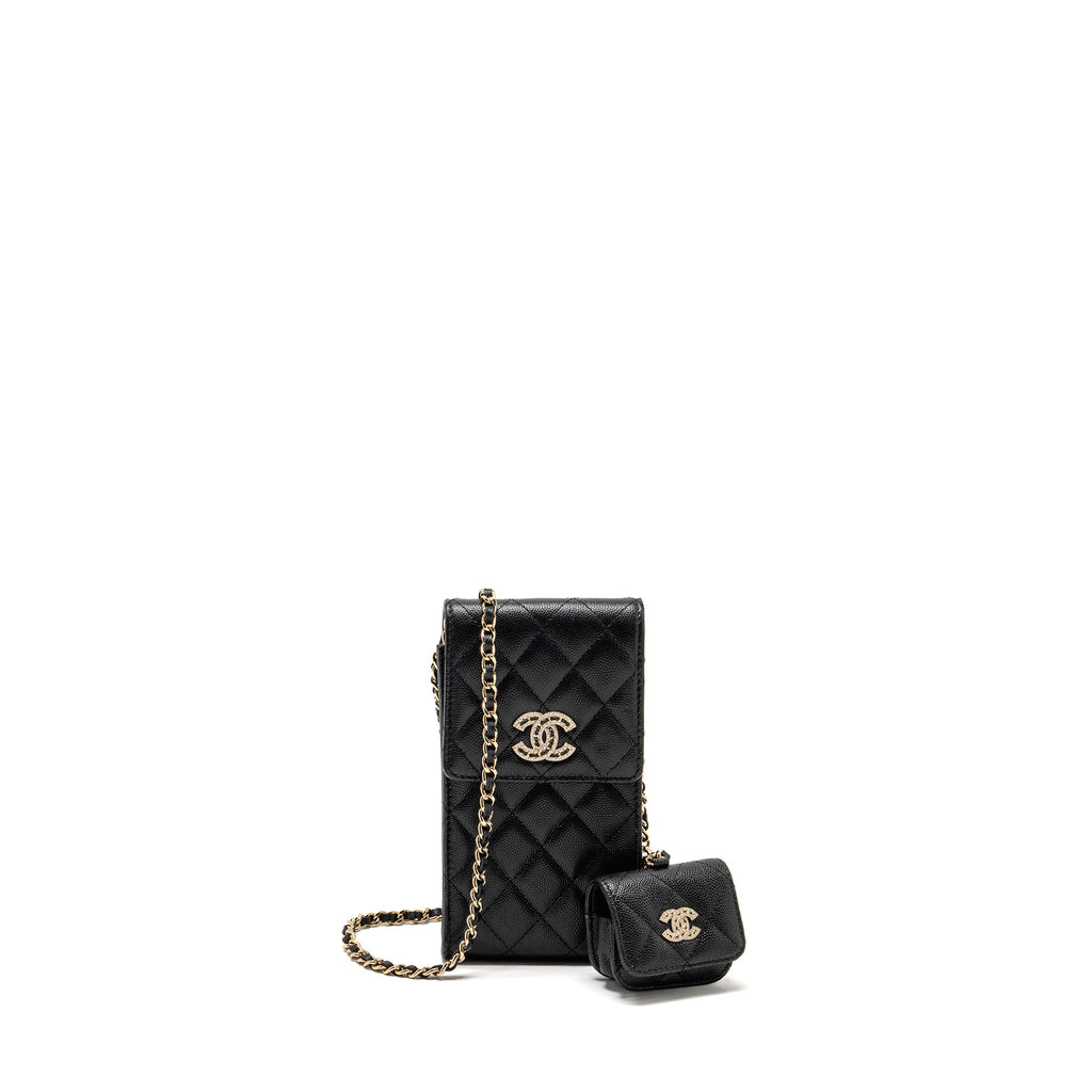 Chanel Classic Phone Clutch with Pouch on Chain Caviar Black L