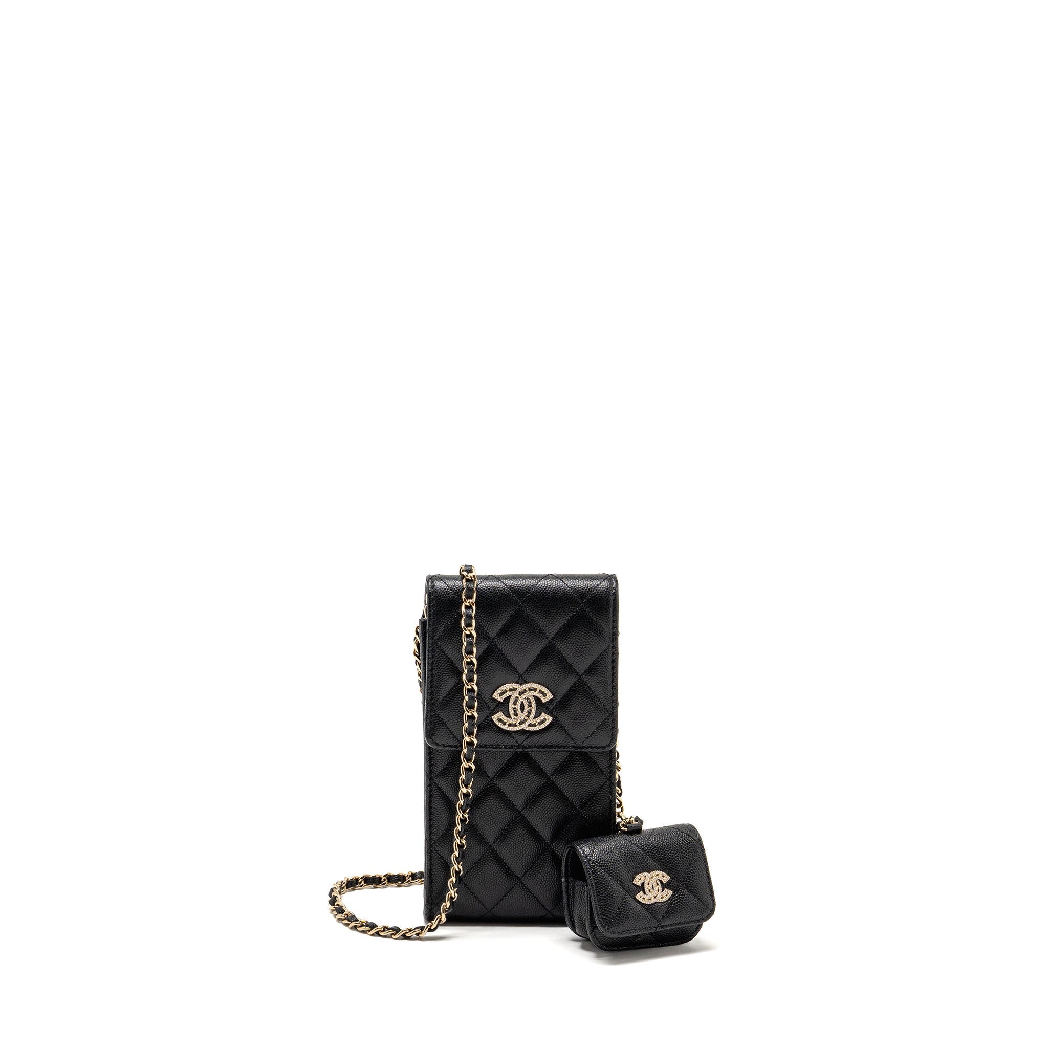 Chanel Classic Phone Clutch with Pouch on Chain Caviar Black L