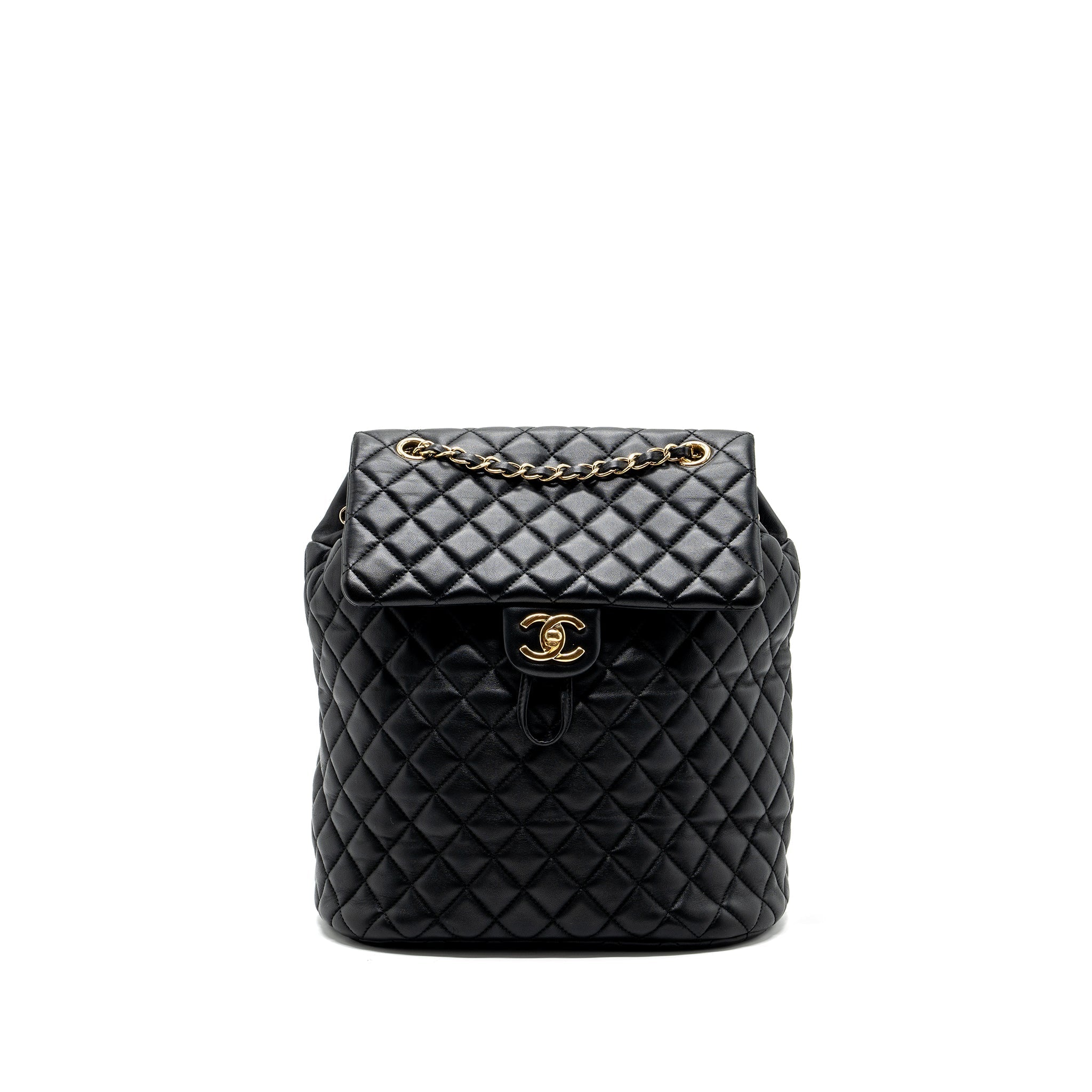 Chanel quilted flap backpack lambskin black