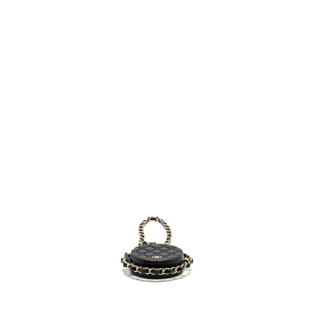 Chanel 22c Quilted Round Clutch With Chain Lambskin Black L