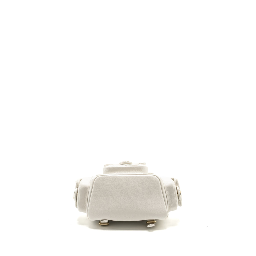Chanel 23K Triple Pocket Mini Backpack Caviar White L (Microchip)