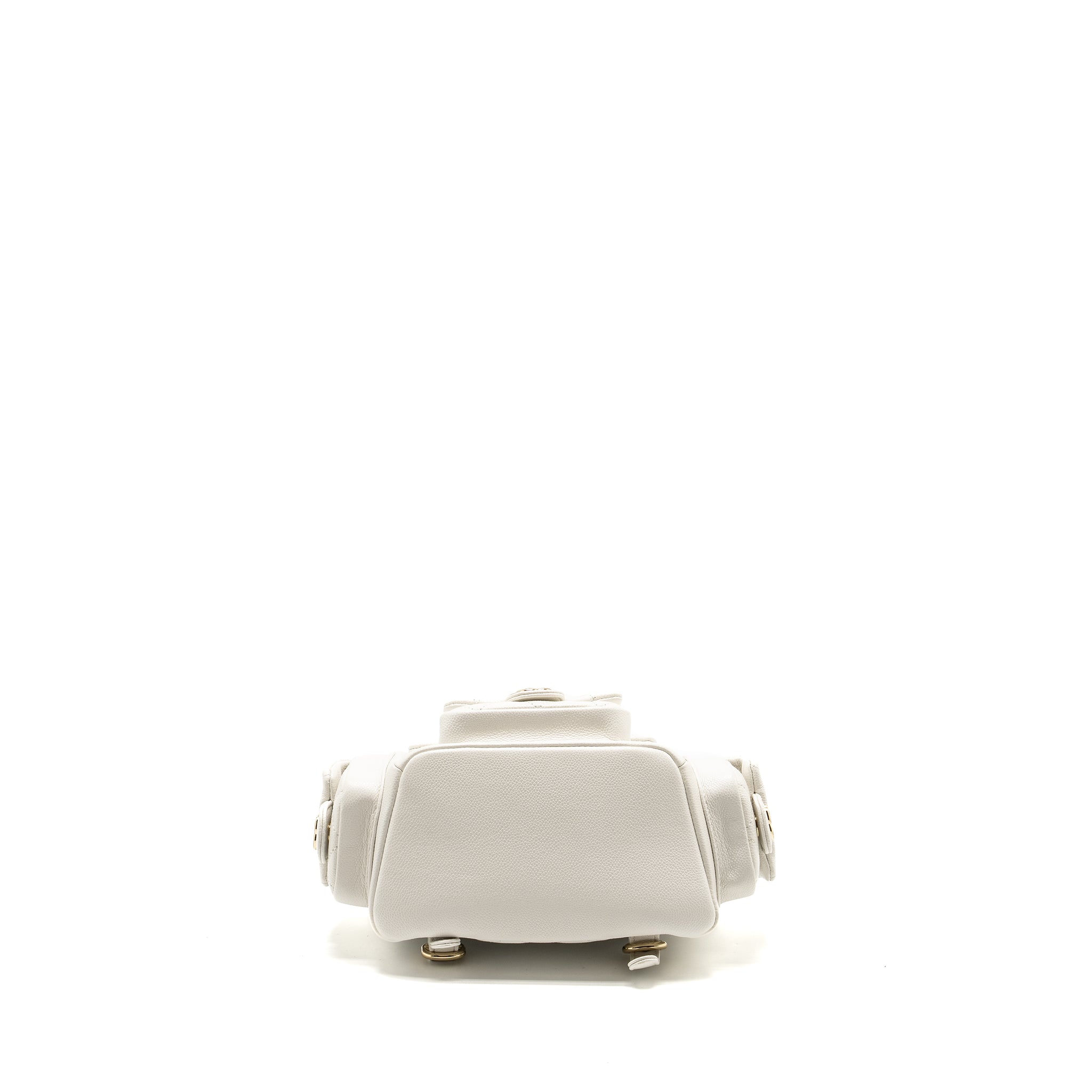 Chanel 23K Triple Pocket Mini Backpack Caviar White L (Microchip)