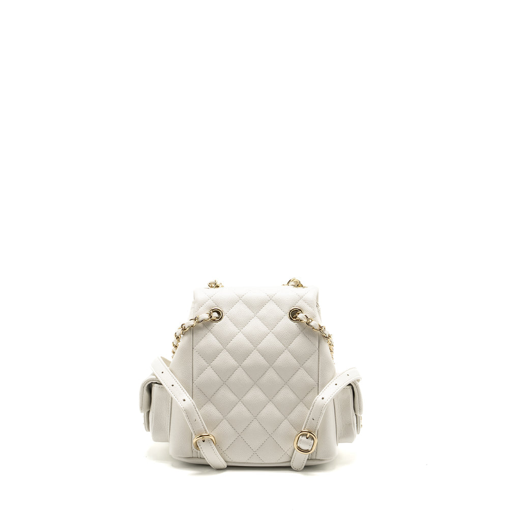 Chanel 23K Triple Pocket Mini Backpack Caviar White L (Microchip)