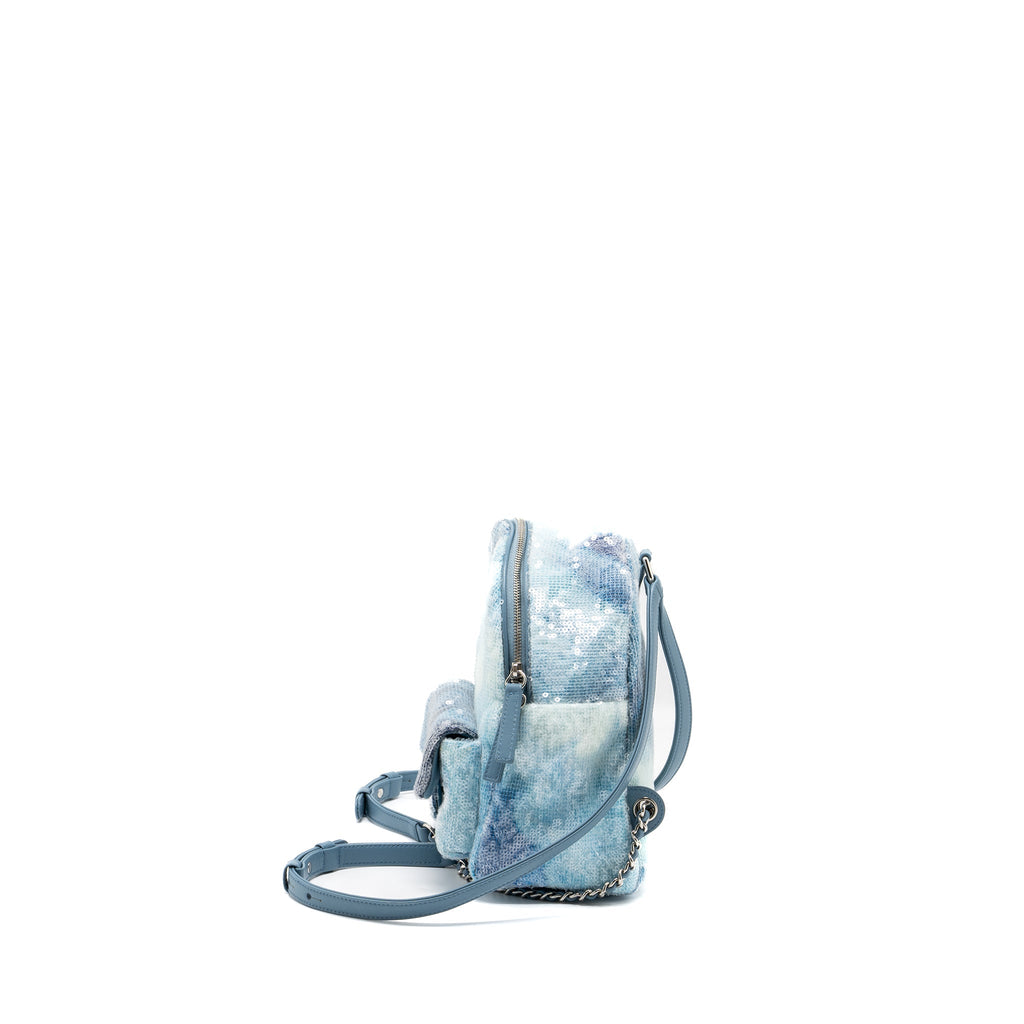 Chanel Mini Backpack Sequins Multicolour Blue