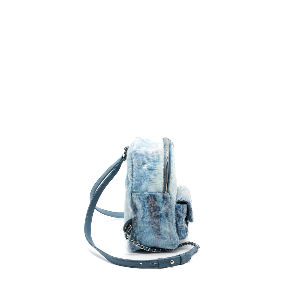 Chanel Mini Backpack Sequins Multicolour Blue