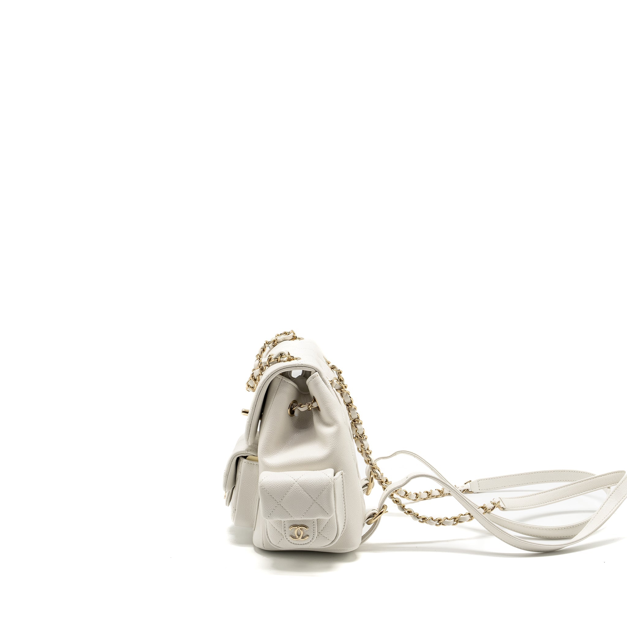 Chanel 23K Triple Pocket Mini Backpack Caviar White L (Microchip)