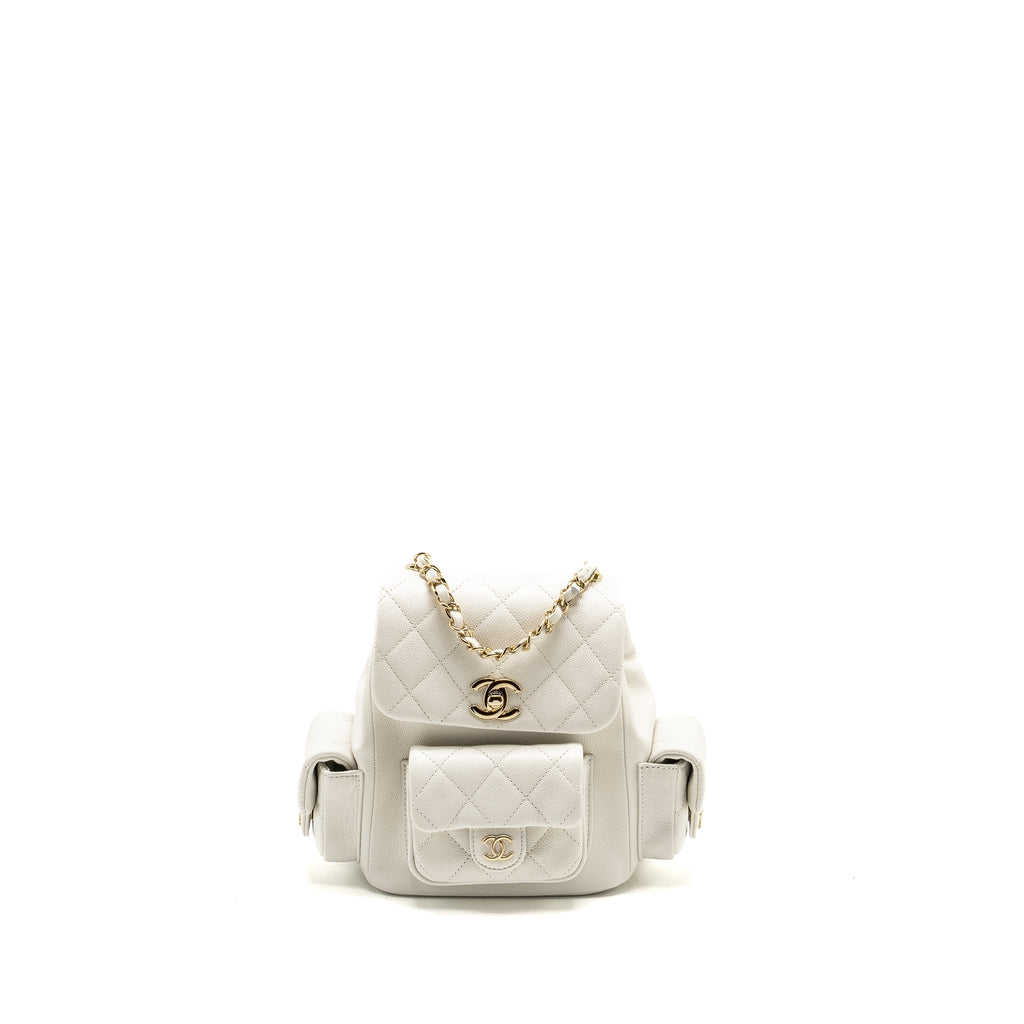 Chanel 23K Triple Pocket Mini Backpack Caviar White L (Microchip)