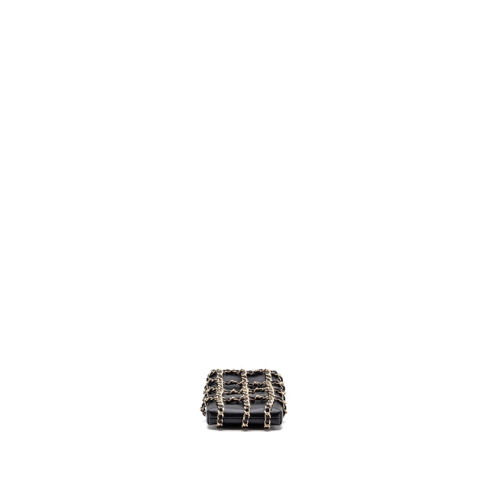 Chanel Gold Clutch O Chain Phone Holder Lambskin Black L