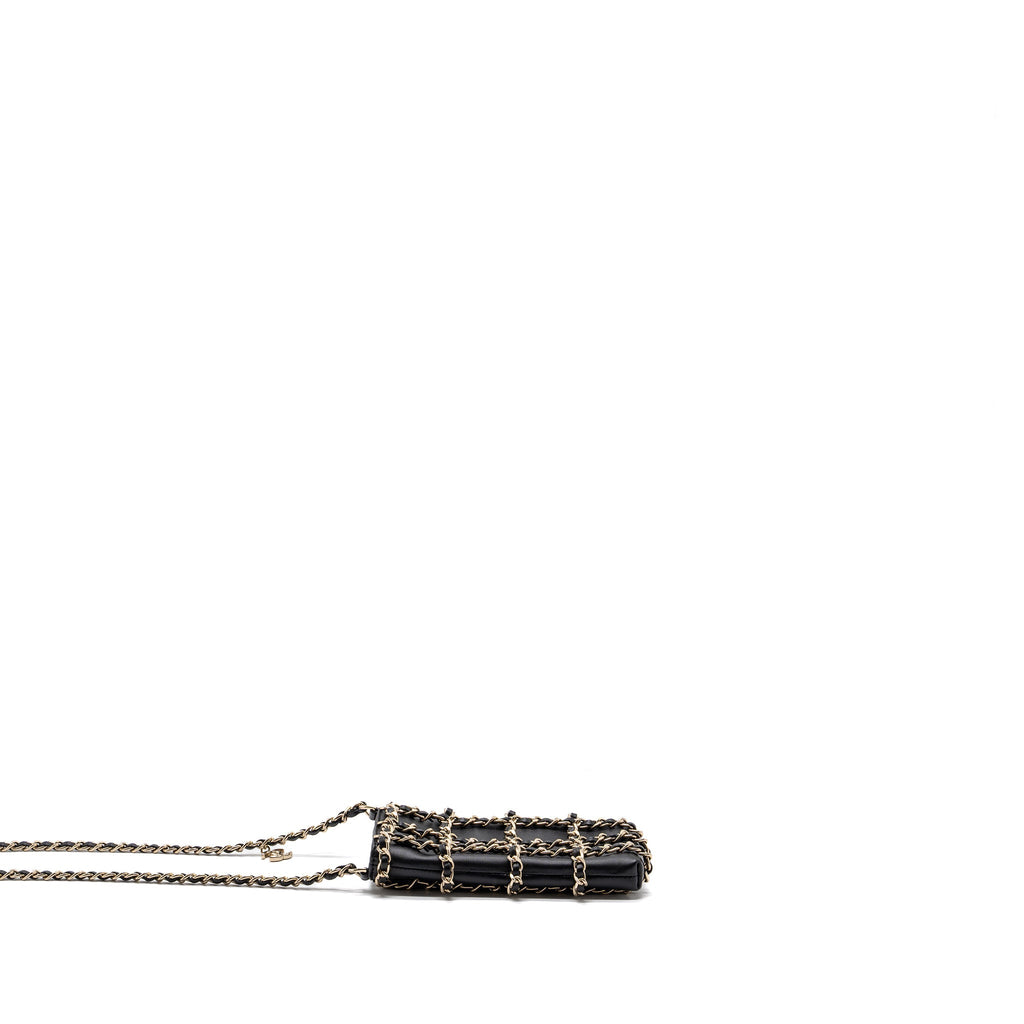 Chanel Gold Clutch O Chain Phone Holder Lambskin Black L