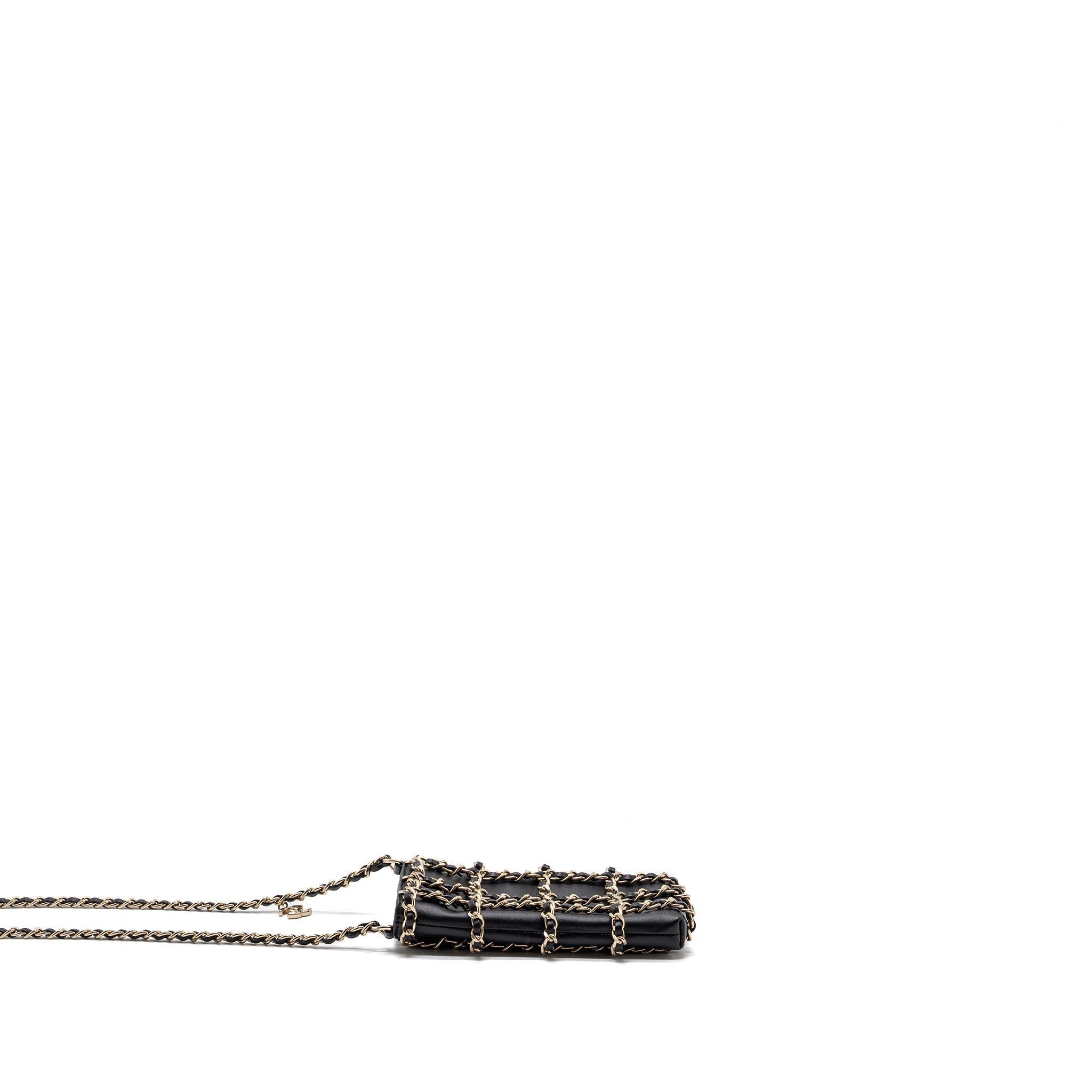 Chanel Gold Clutch O Chain Phone Holder Lambskin Black L