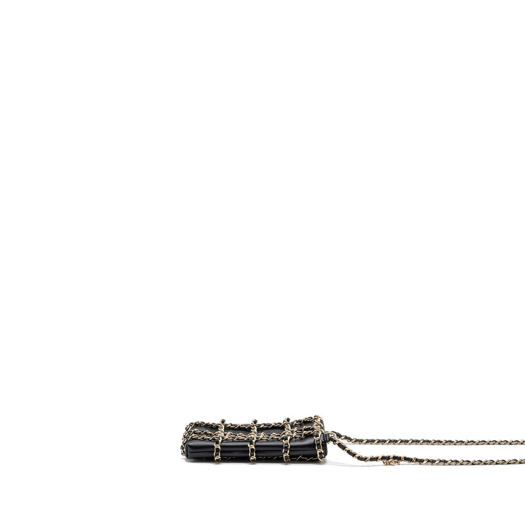 Chanel Gold Clutch O Chain Phone Holder Lambskin Black L