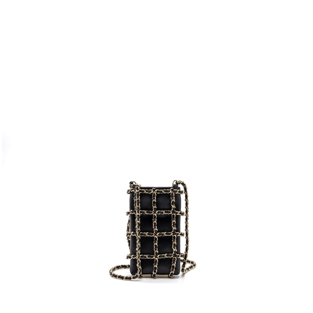 Chanel Gold Clutch O Chain Phone Holder Lambskin Black L