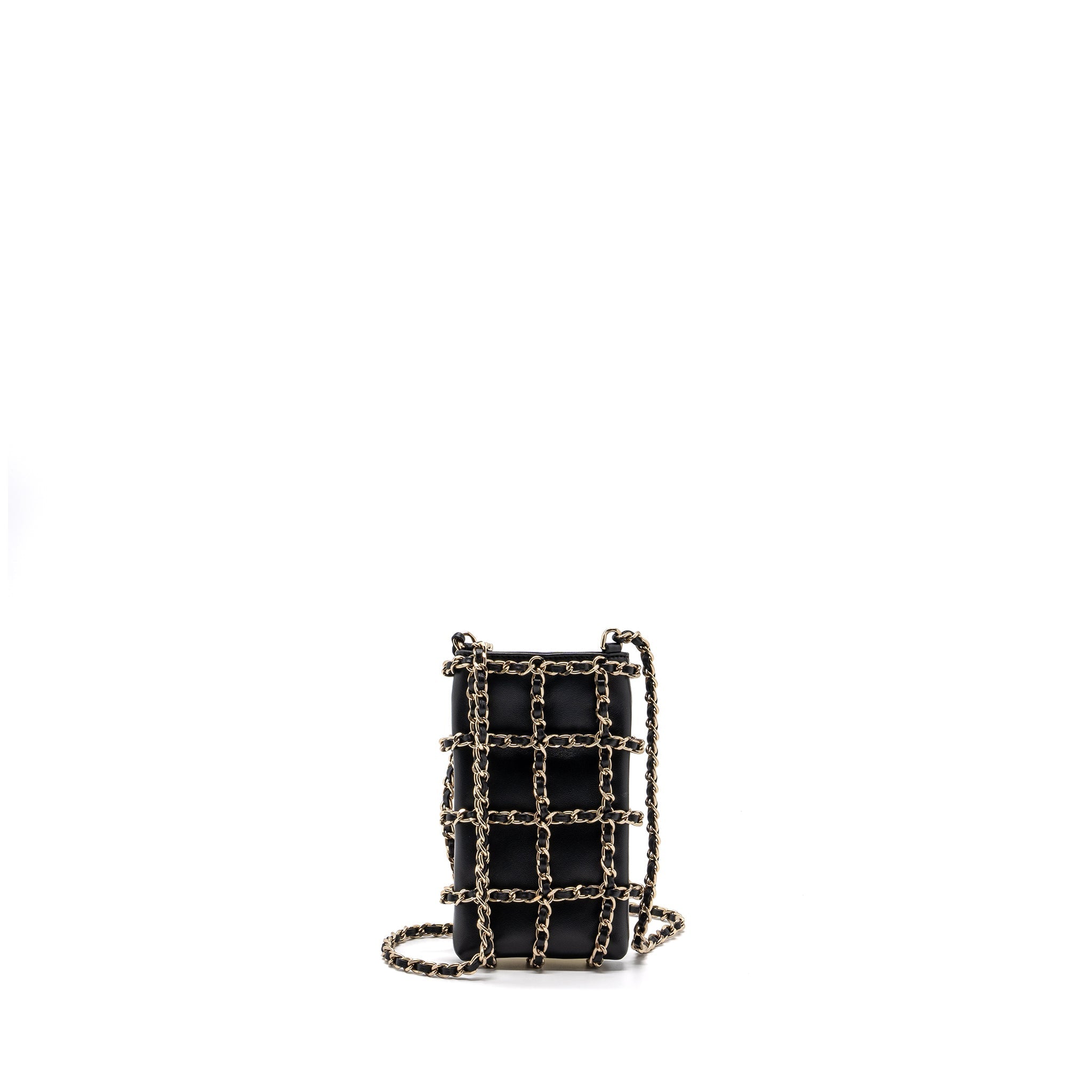 Chanel Gold Clutch O Chain Phone Holder Lambskin Black L