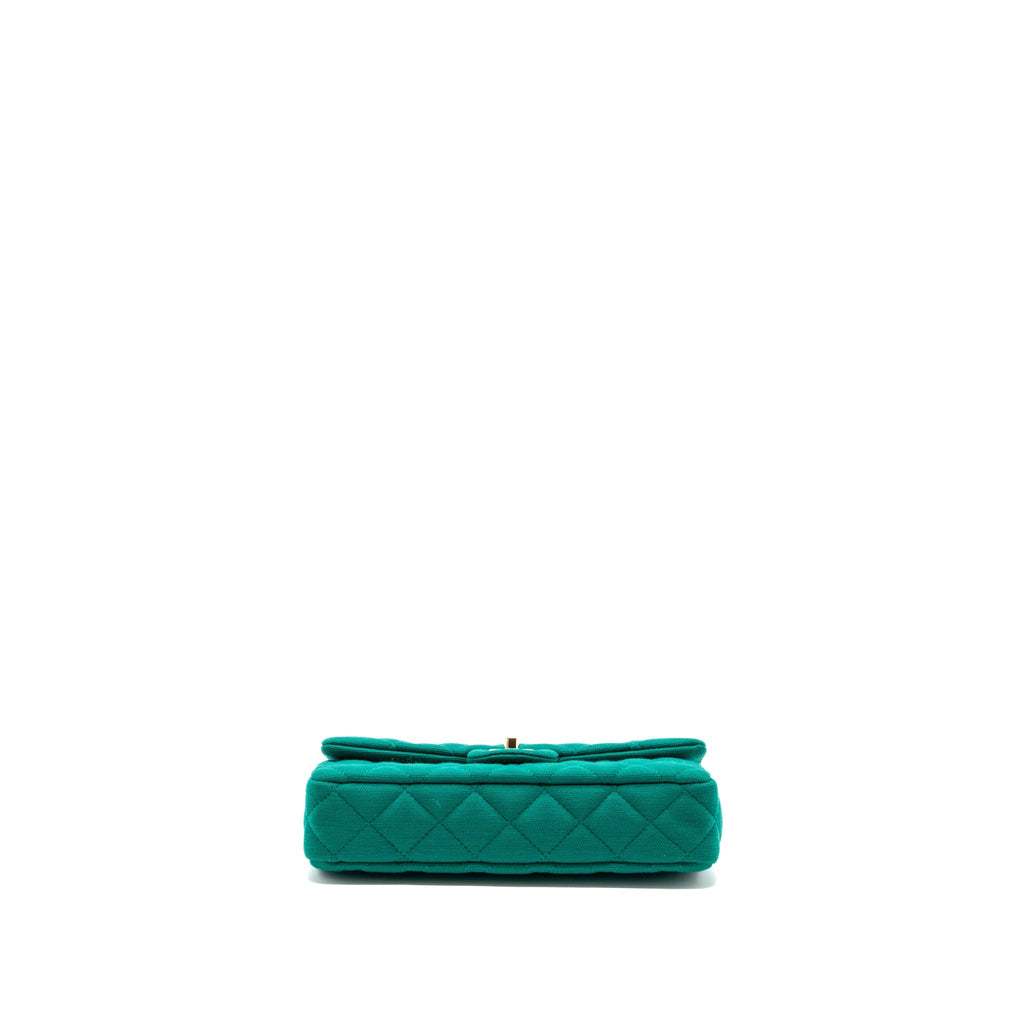 Chanel 23a Classic Flap Clutch Fabric Green L(Microchip)