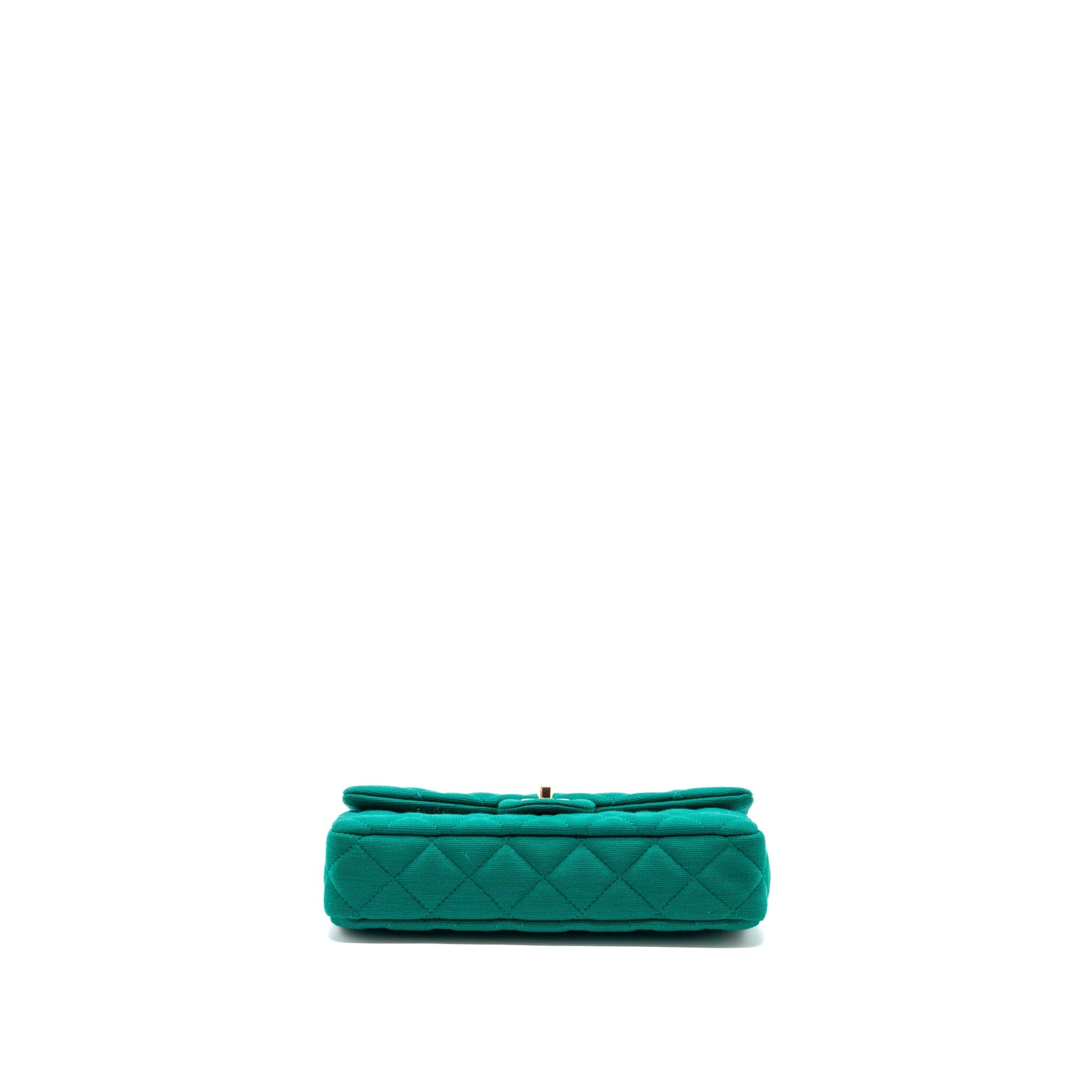 Chanel 23a Classic Flap Clutch Fabric Green L(Microchip)