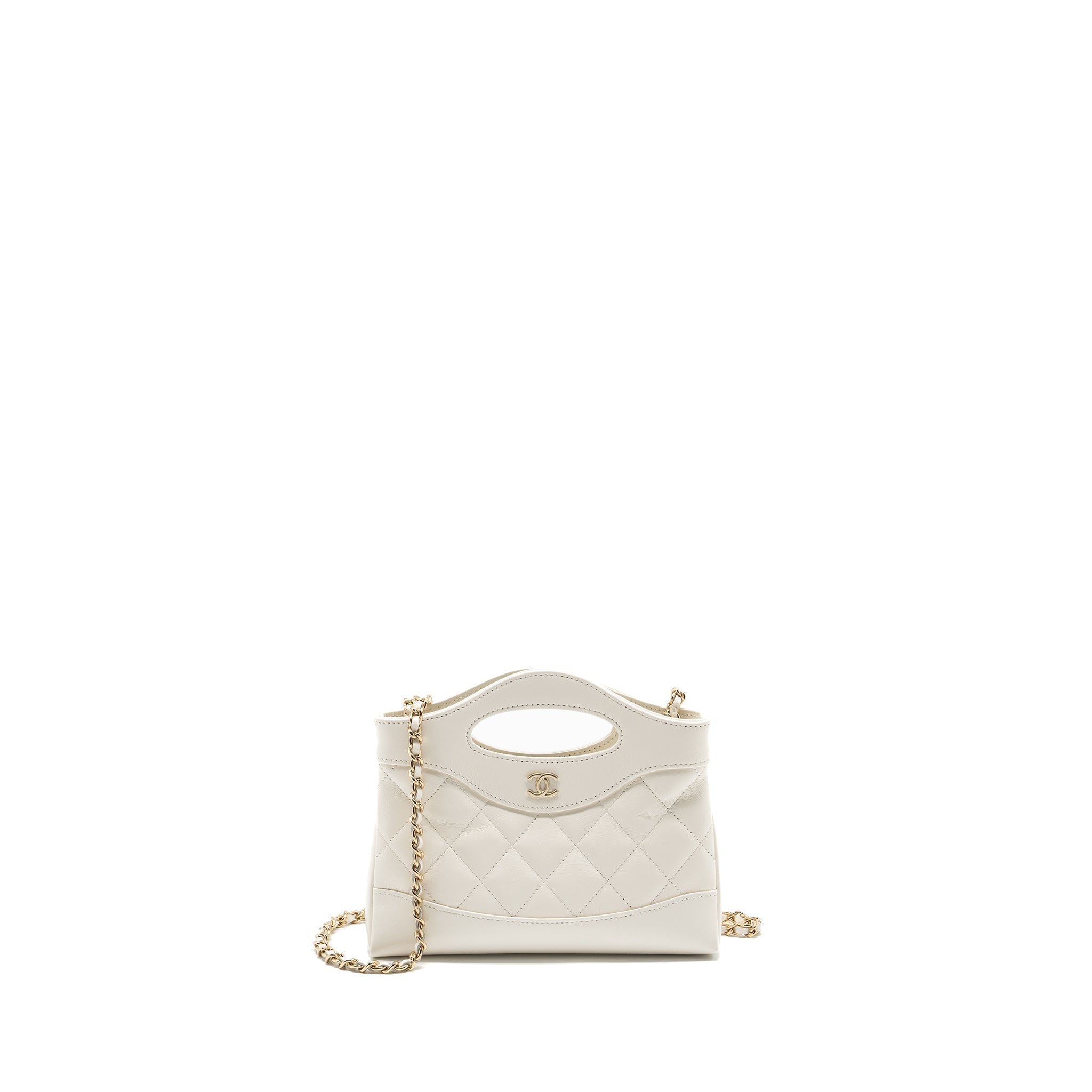Chanel Mini 31 Clutch with Chain Shiny Calfskin White L (Microchip)