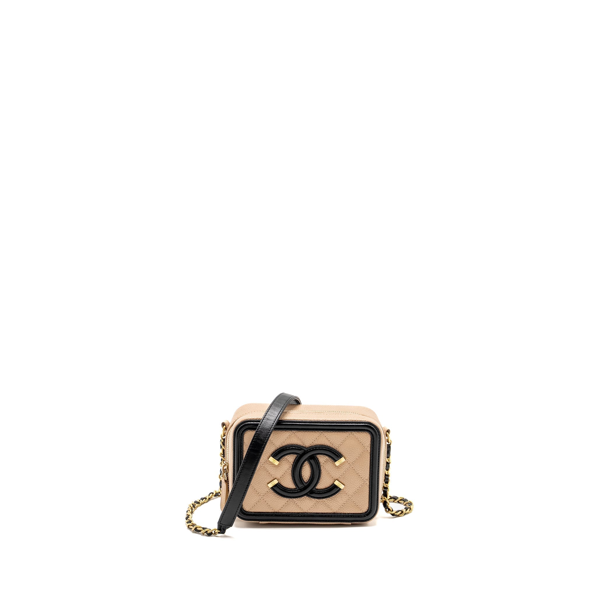 Chanel Mini Filigree Vanity Clutch Caviar Beige / Black