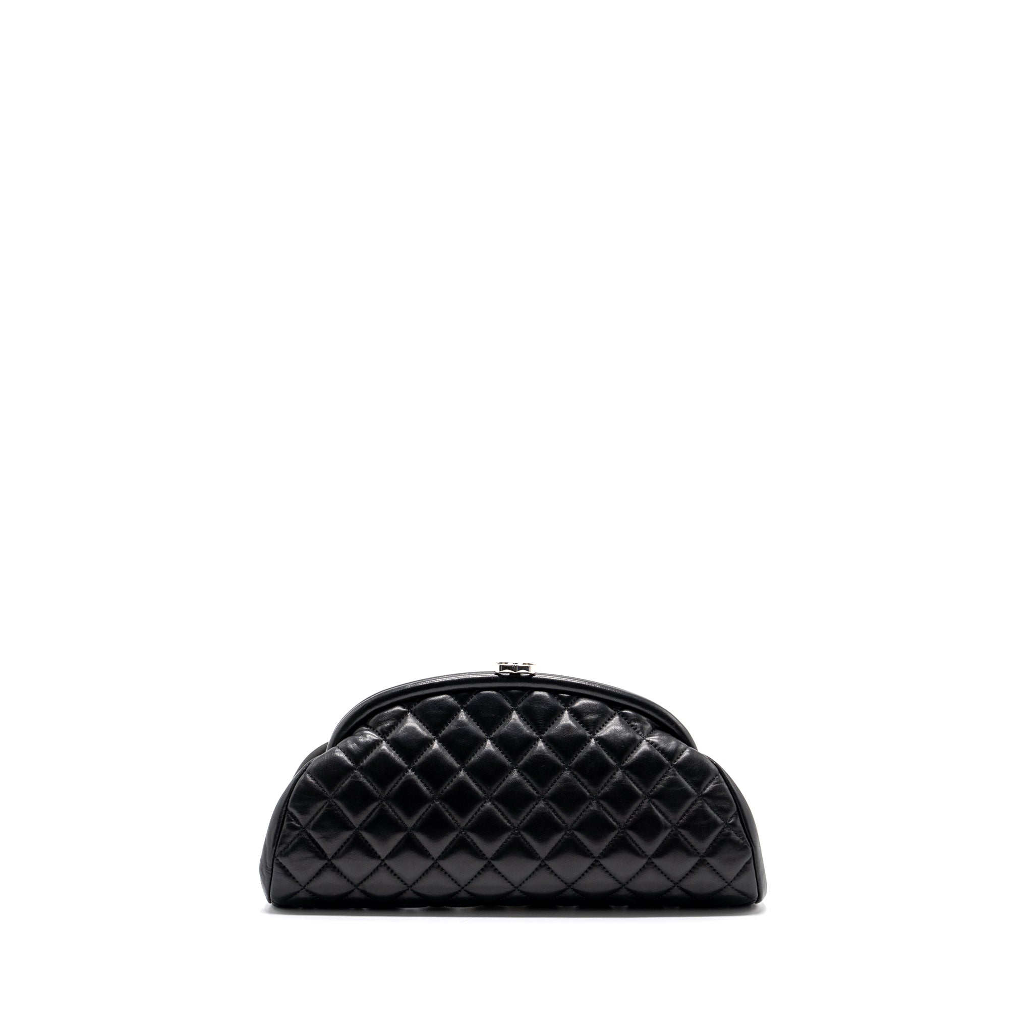 Chanel timeless kiss lock clutch evening bag lambskin Black