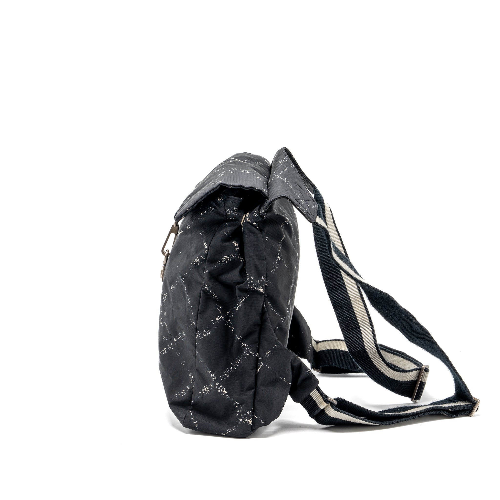 CHANEL Travel Line Check Nylon Backpack Black/White Ruthenium Hardware