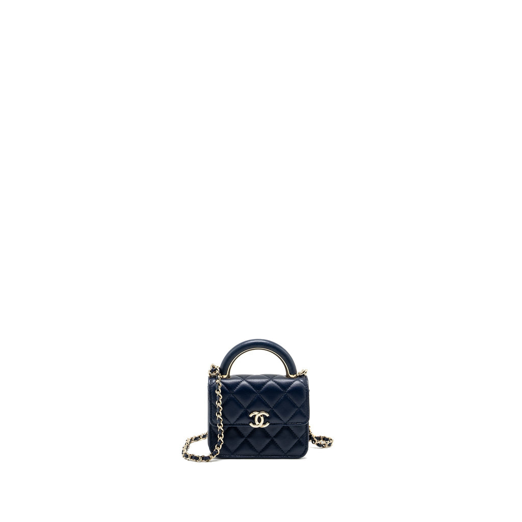 Chanel top handle mini flap Clutch Lambskin Navy L (microchip)