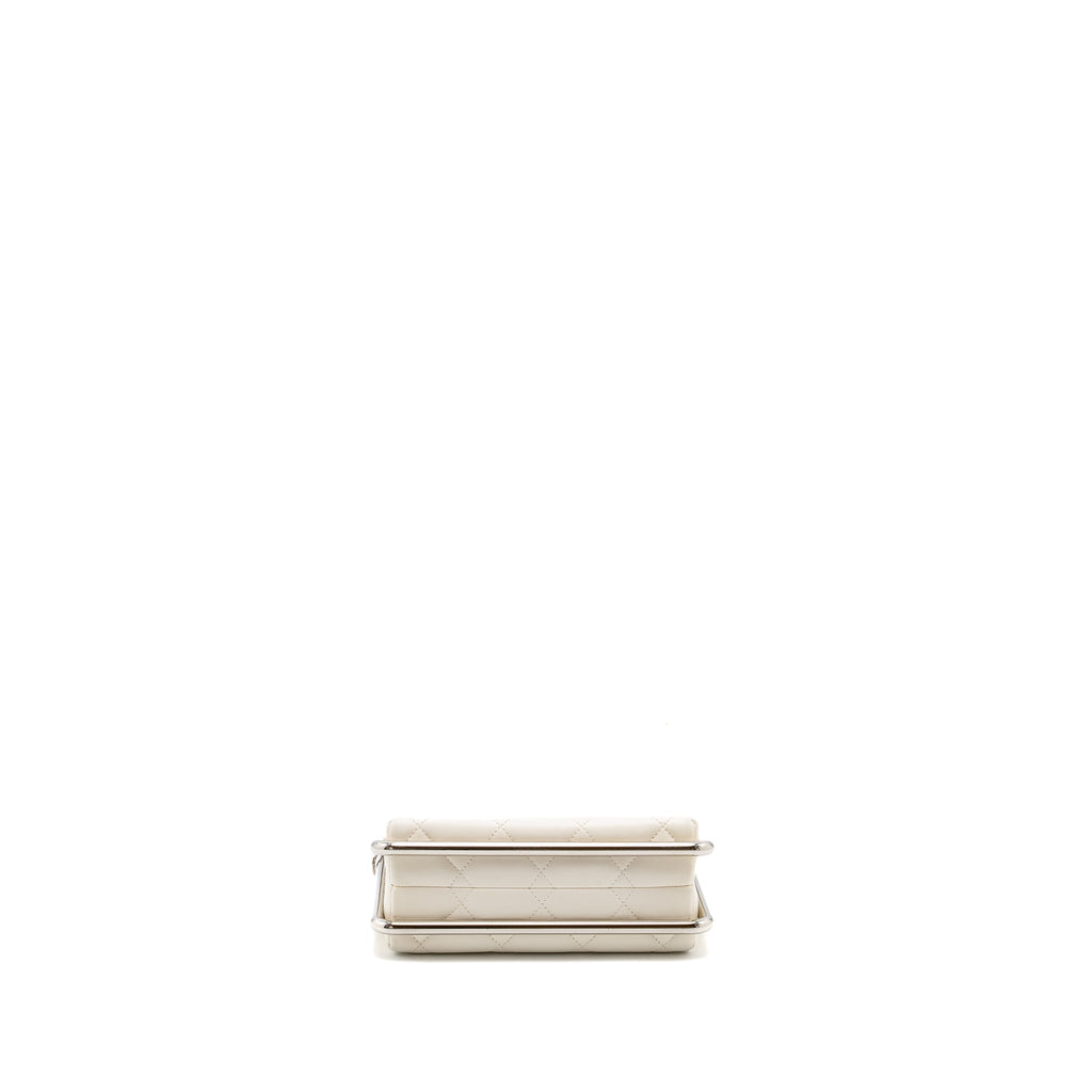 Chanel Metal Bar Clutch Bag Lambskin White