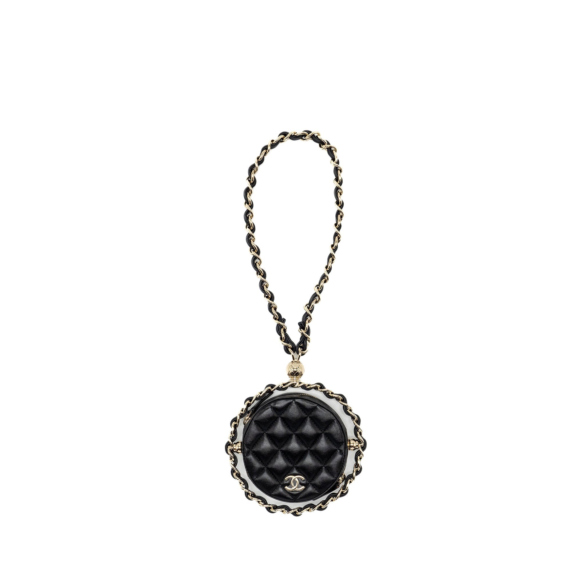 Chanel 22C Round Clutch With Chain Lambskin Black