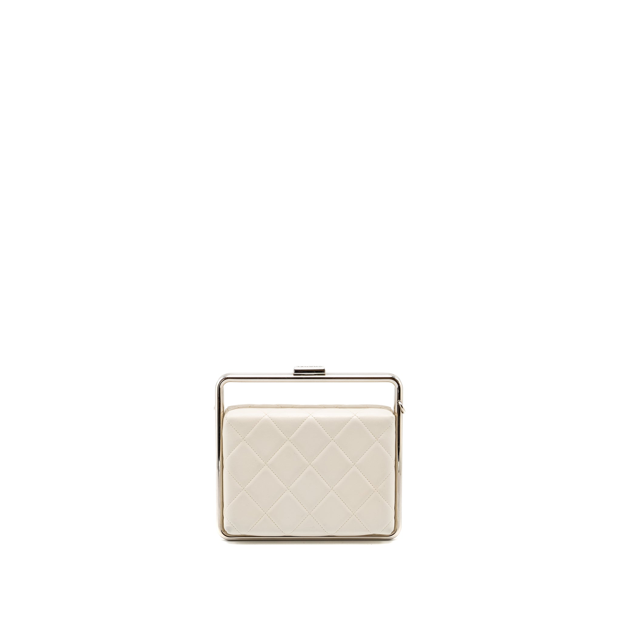 Chanel Metal Bar Clutch Bag Lambskin White