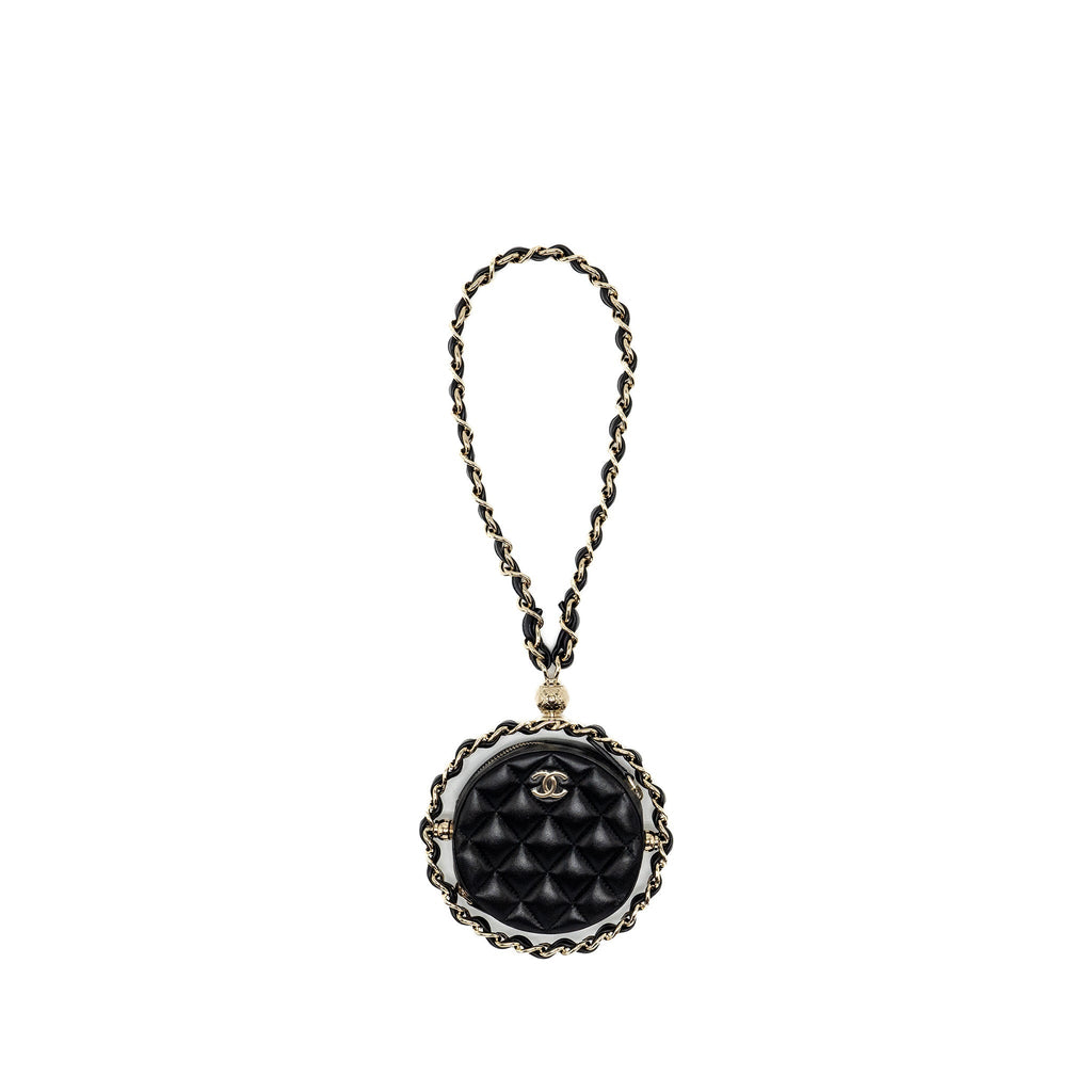 Chanel 22C Round Clutch With Chain Lambskin Black