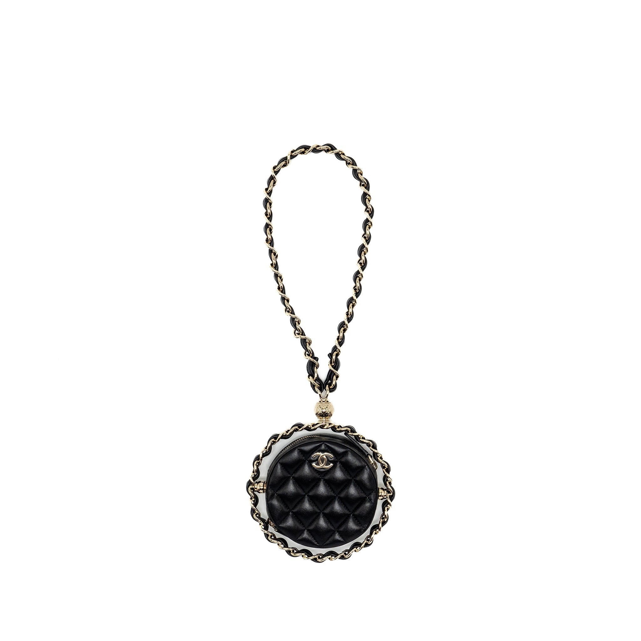 Chanel 22C Round Clutch With Chain Lambskin Black