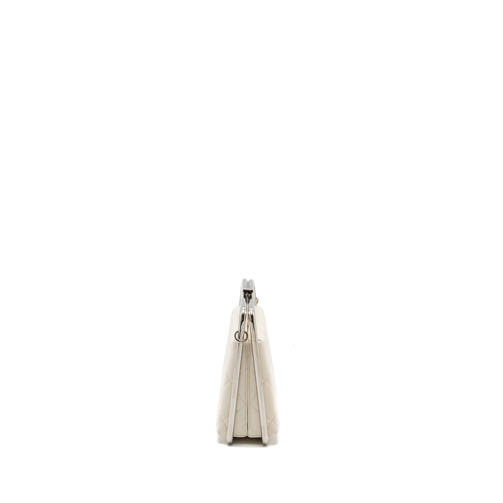 Chanel Metal Bar Clutch Bag Lambskin White