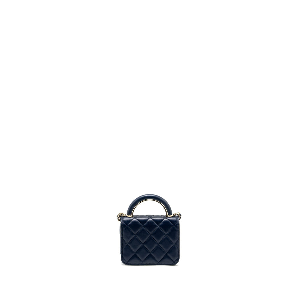 Chanel top handle mini flap Clutch Lambskin Navy L (microchip)