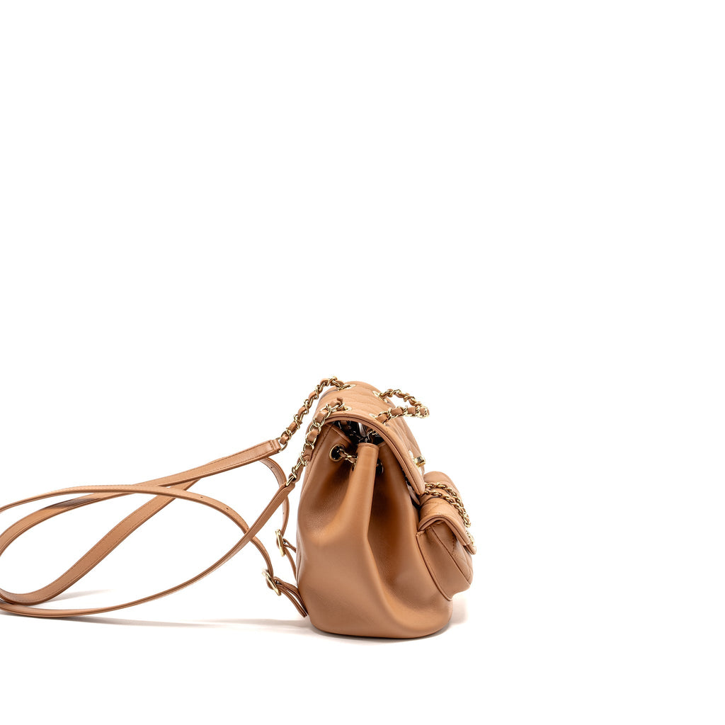 Chanel 24p Mini Duma Backpack Calfskin Caramel L(microchip)